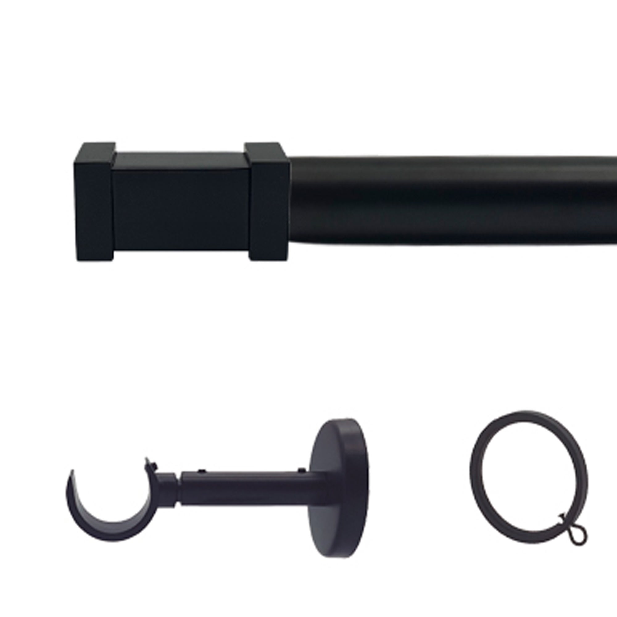 Kit barra de cortina anillas filo soporte frente d 30 mm 200 cm negro mate