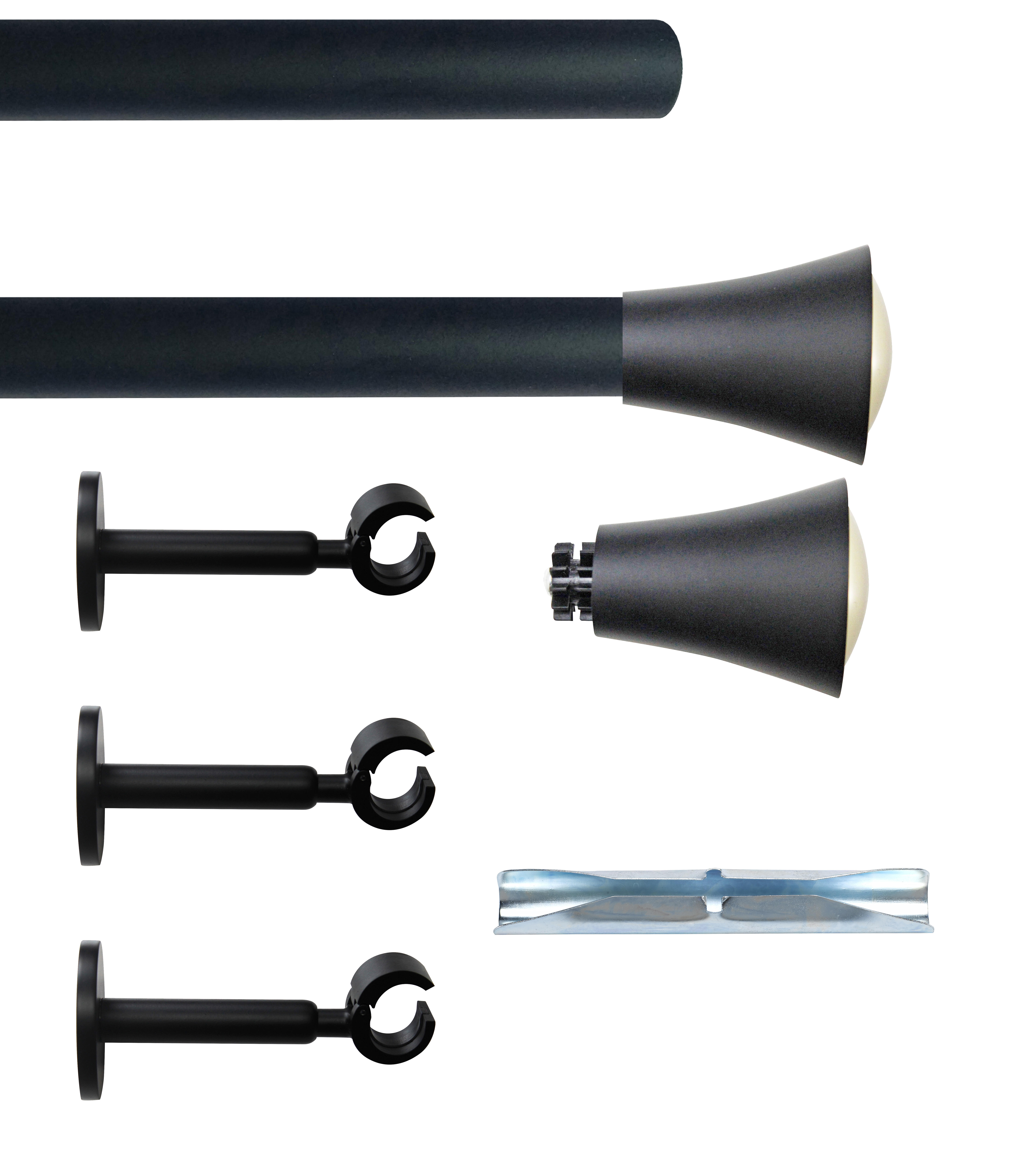 Set barra de metal diámetro 28mm negro a pared 4m inspire bicolor