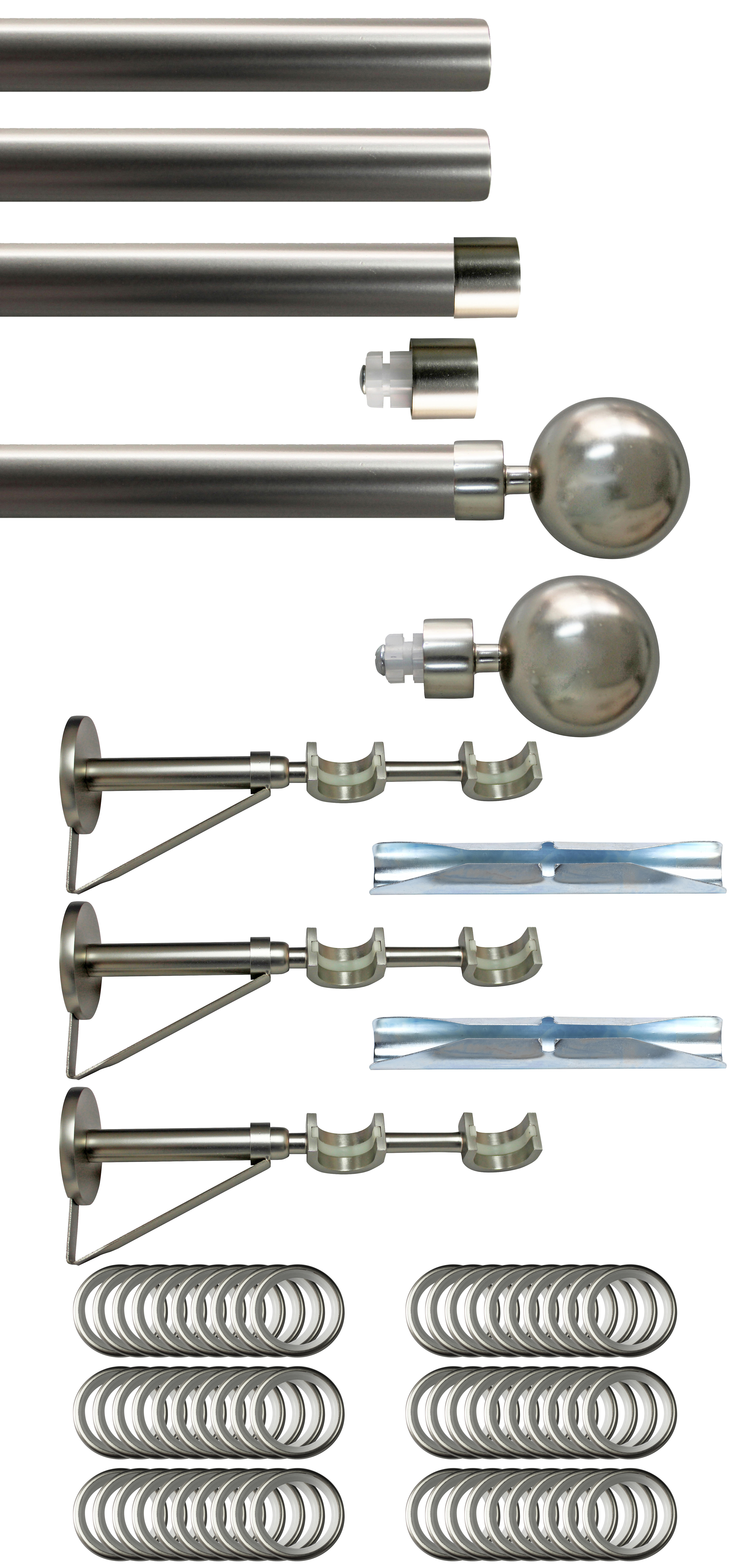 Set 2 barras de metal diámetro 28mm cromo a pared 3m inspire con anillas bola