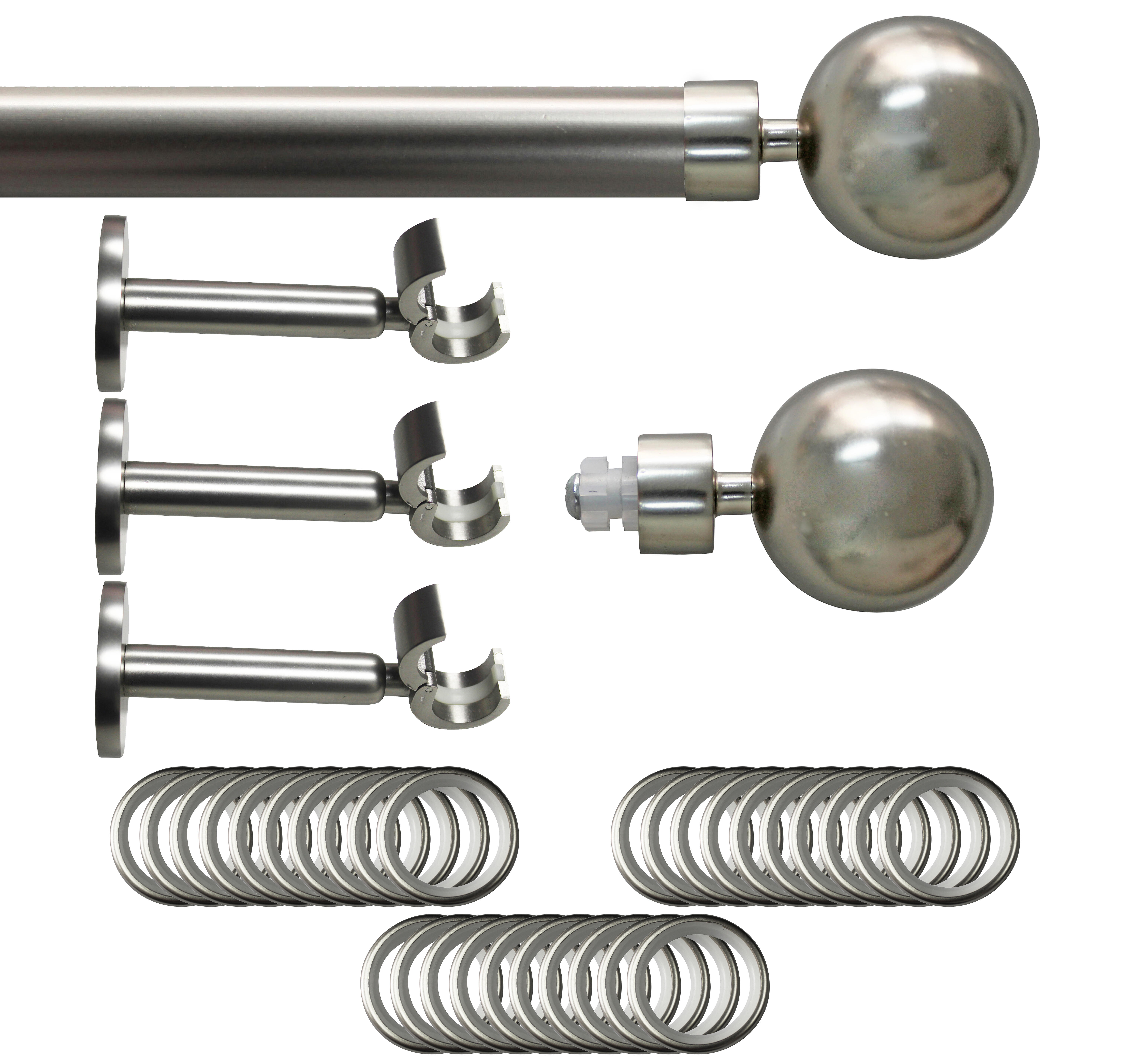 Set barra de metal diámetro 28mm cromo a pared 2.5m inspire con anillas bola
