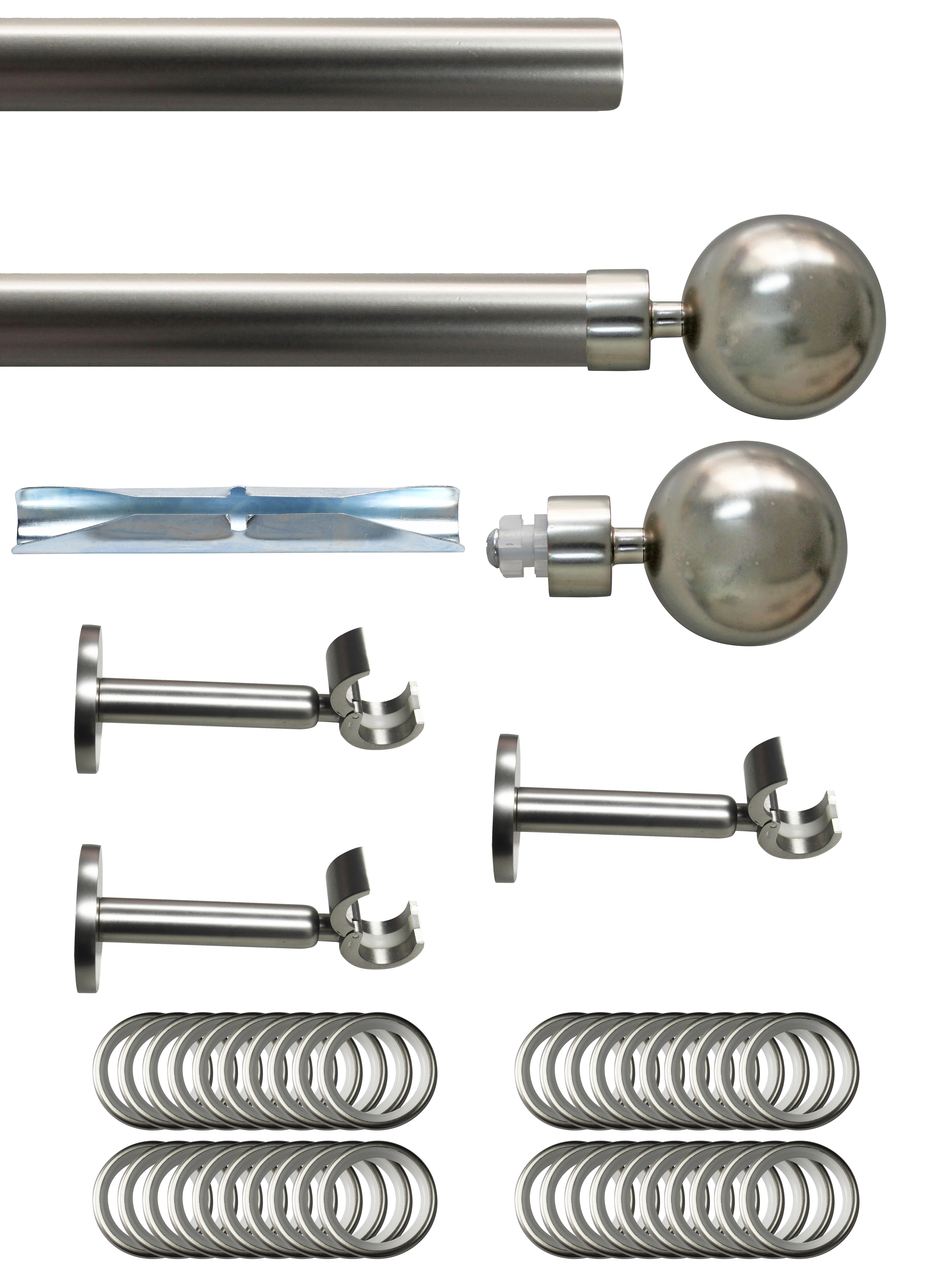 Set barra de metal diámetro 28mm cromo a pared 4m inspire con anillas bola