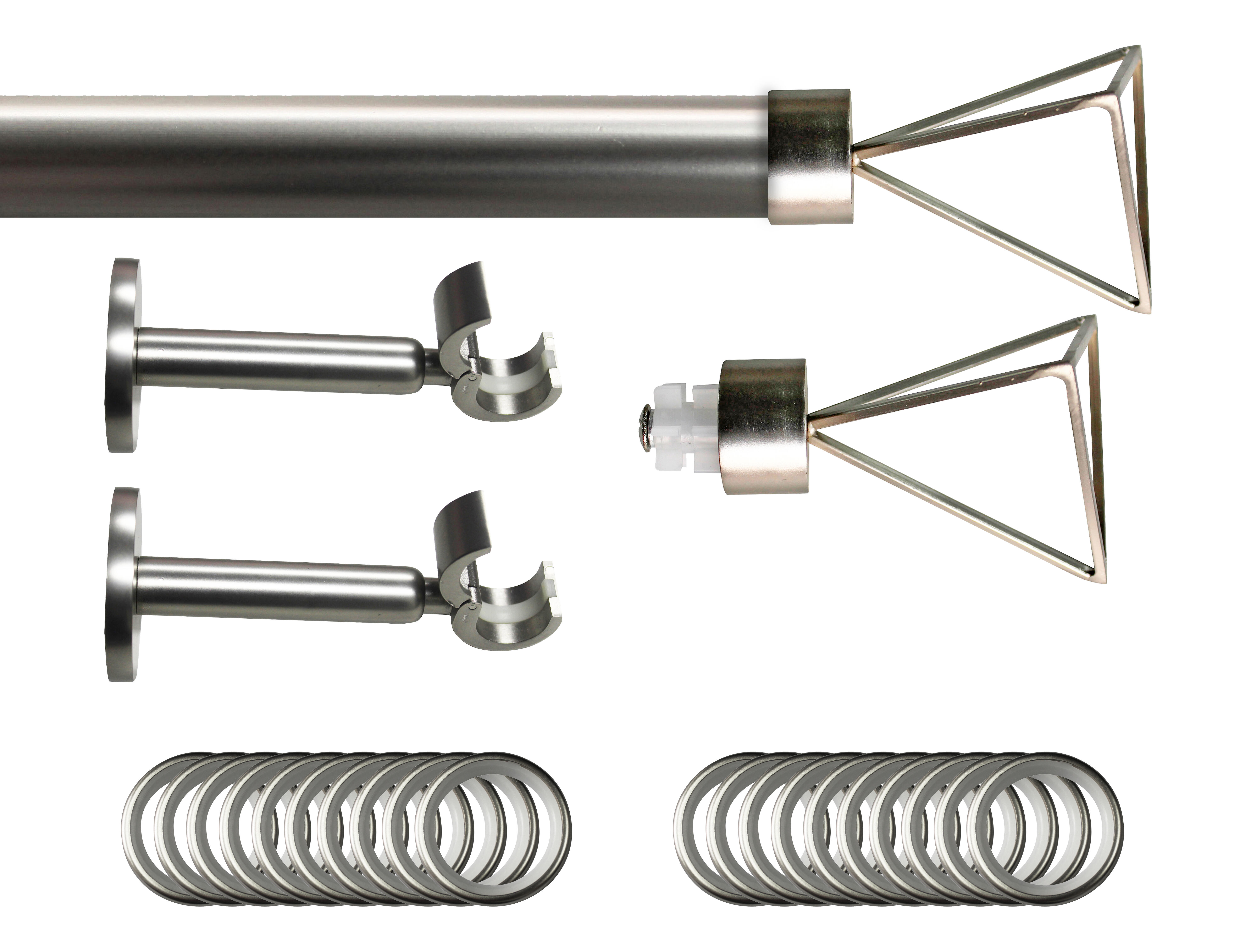 Set barra de metal diámetro 28mm cromo a pared 1.50m inspire anillas trapecio