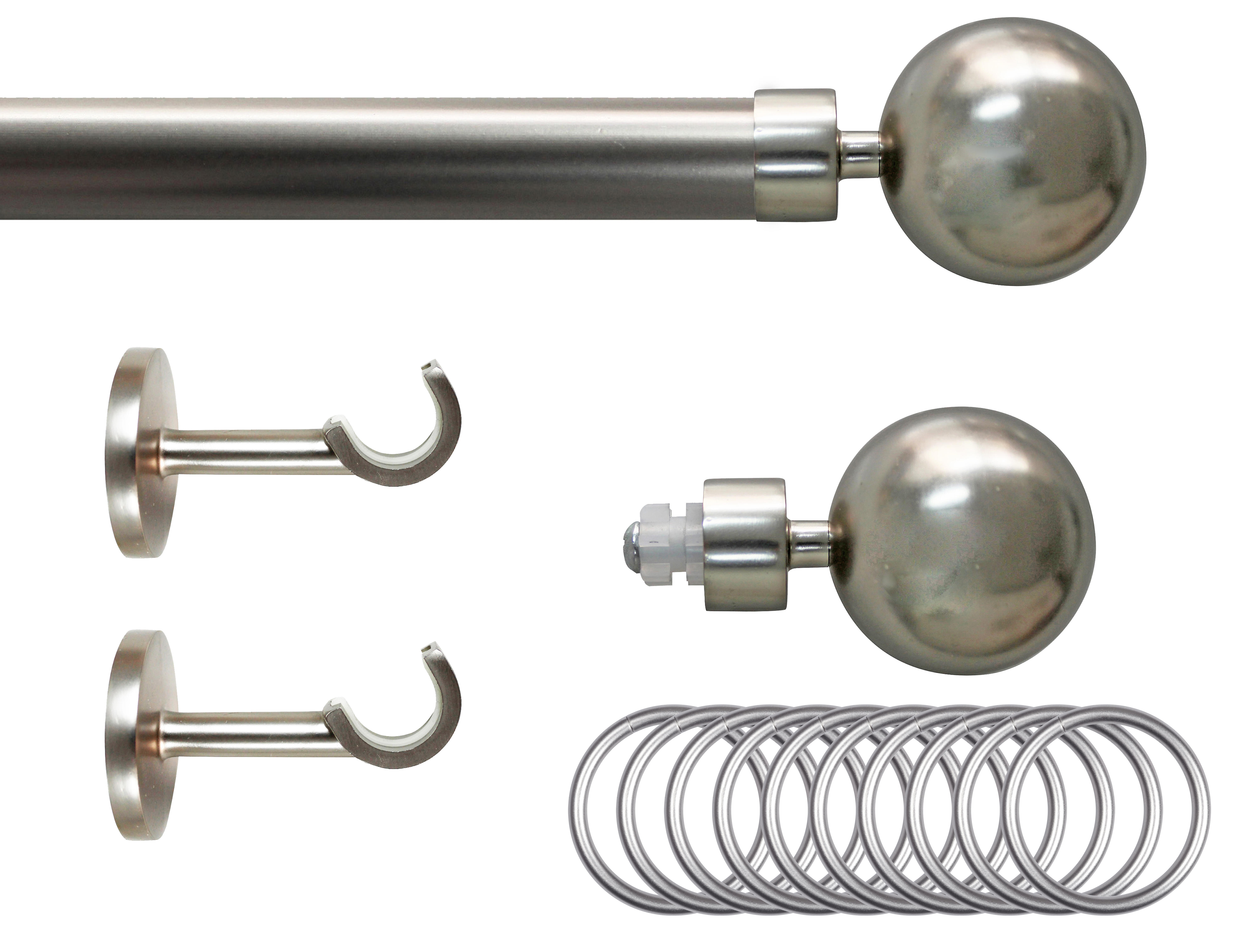 Set barra de metal diámetro 20mm cromo a techo 1.50m inspire con anillas bola