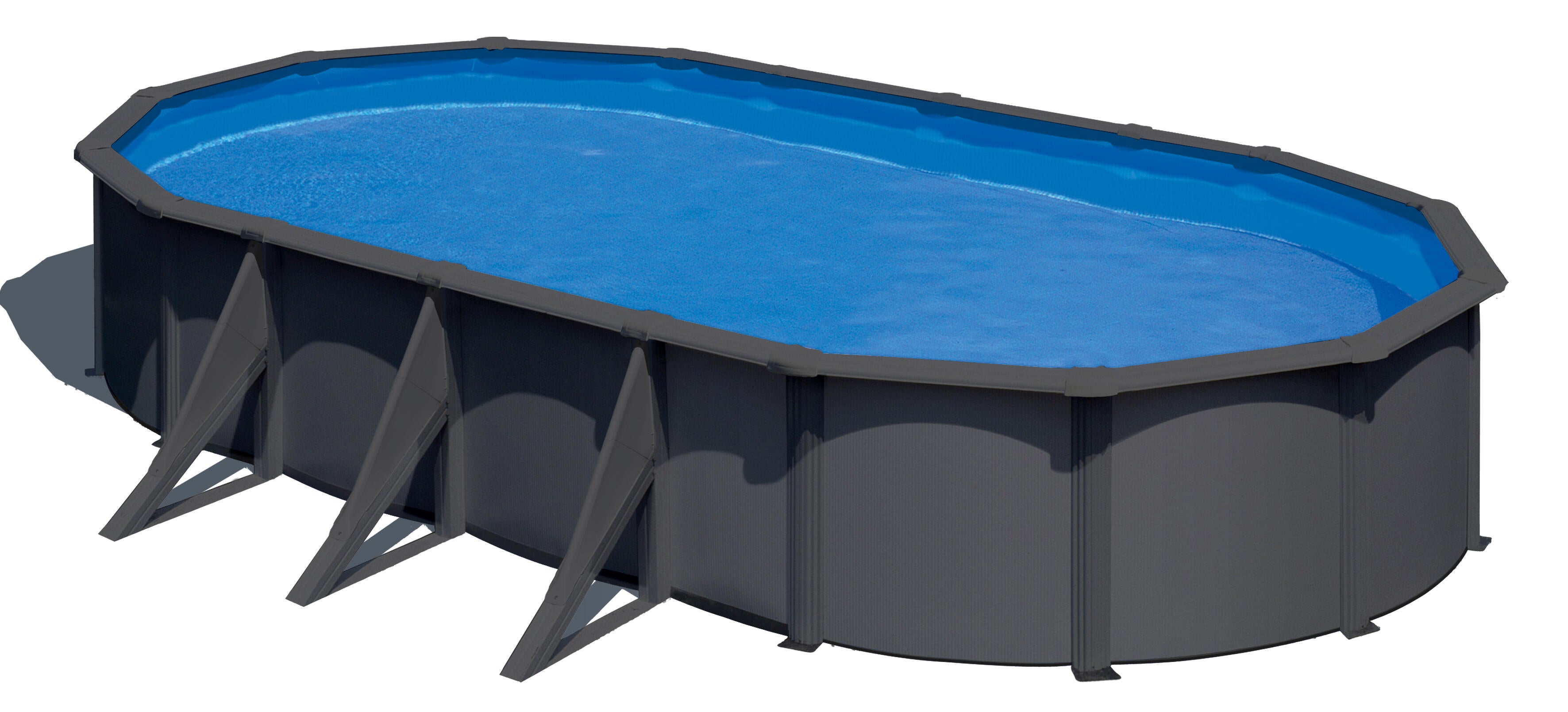 Piscina desmontable de acero aspecto antracita ovalada gre 7,30 x 3,75 x 1,2 m