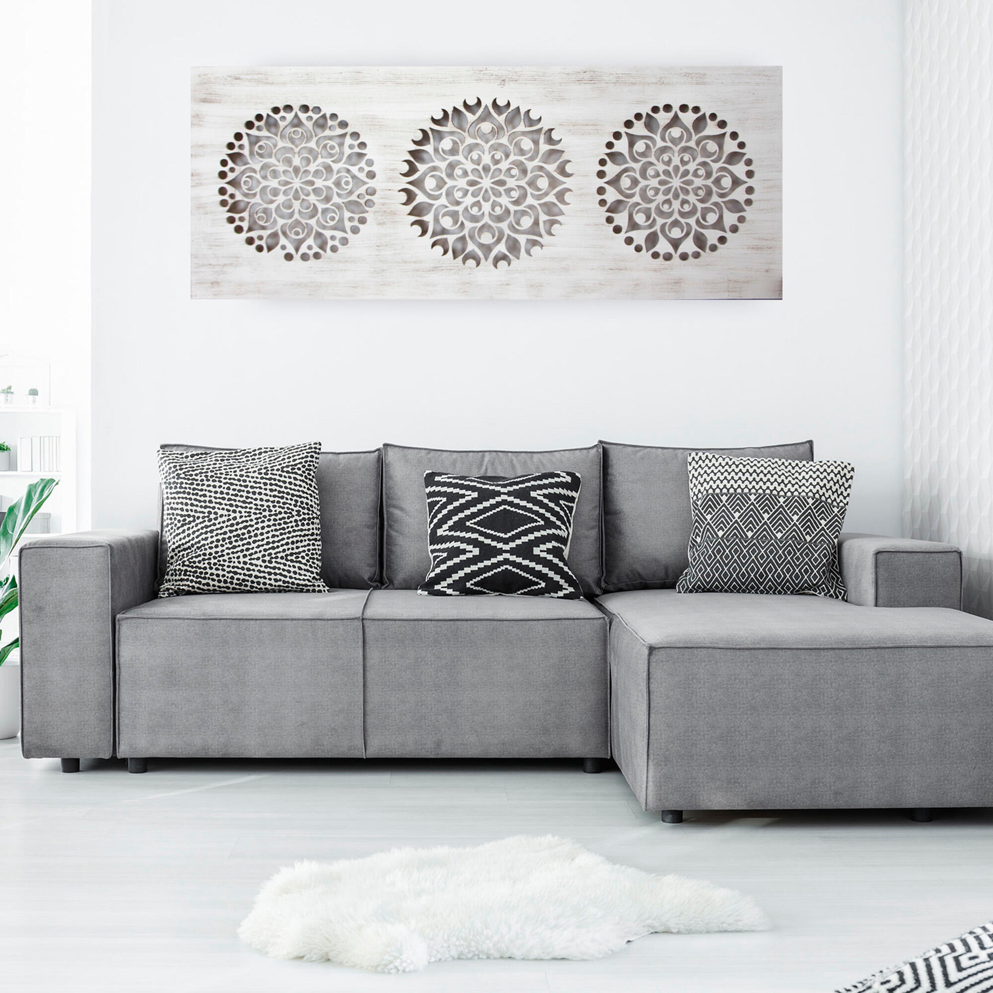 Objeto decorativo sin marco Geométrico rectangular de 150 x 80 cm. MDF Mosaico blanco envejecido - 6