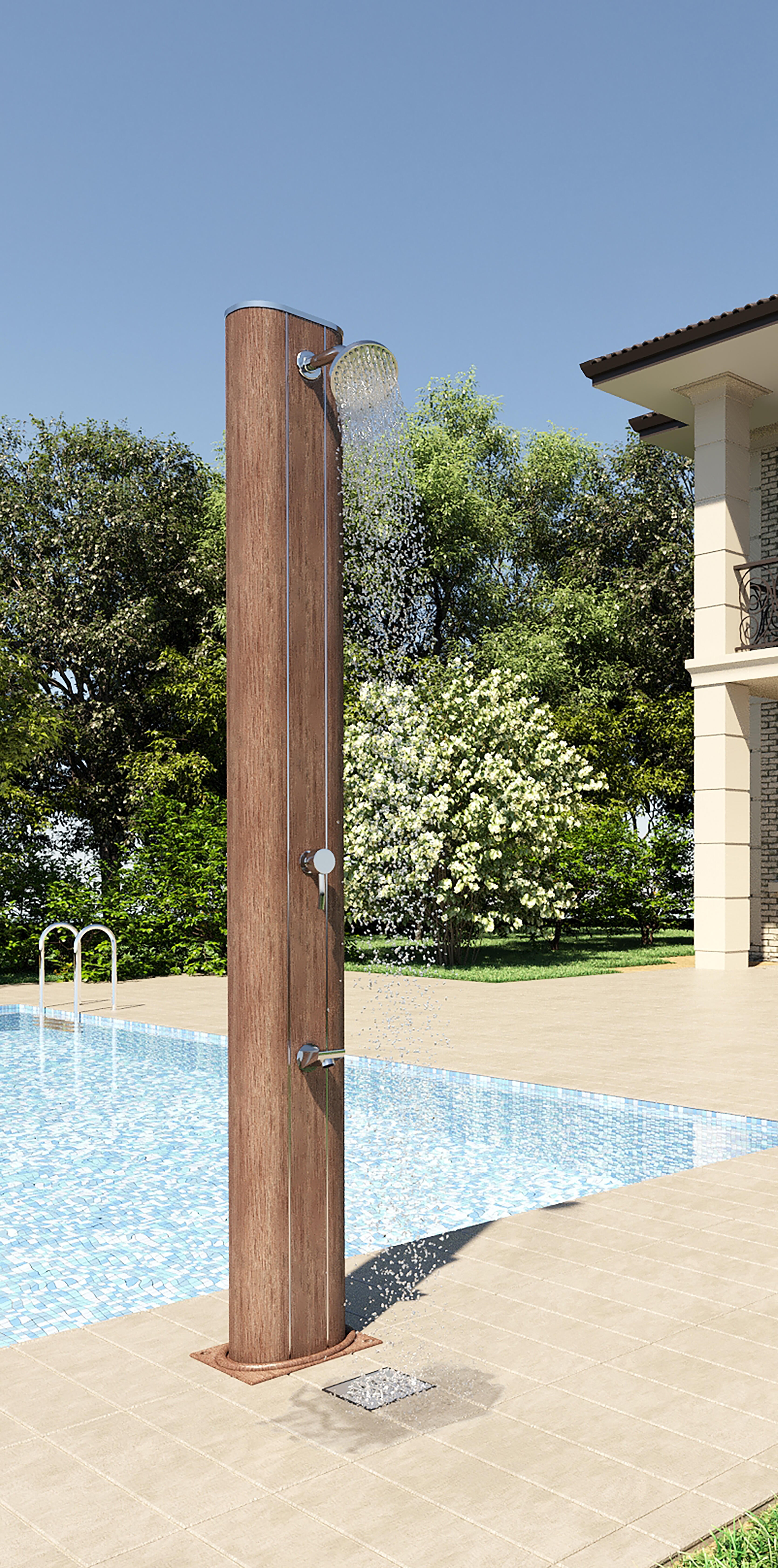 Doccia per piscina solare GRE tonda 32 L, marrone H 210 cm - 4