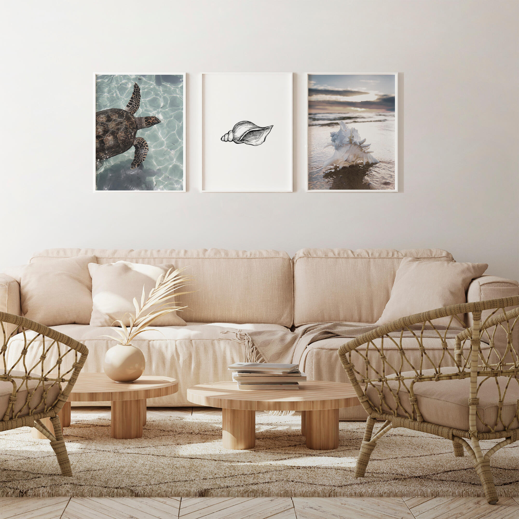 3 Pinturas impresas sin marco Animales rectangular de 30 x 40 cm. Papel Sea azul y marrón - 16