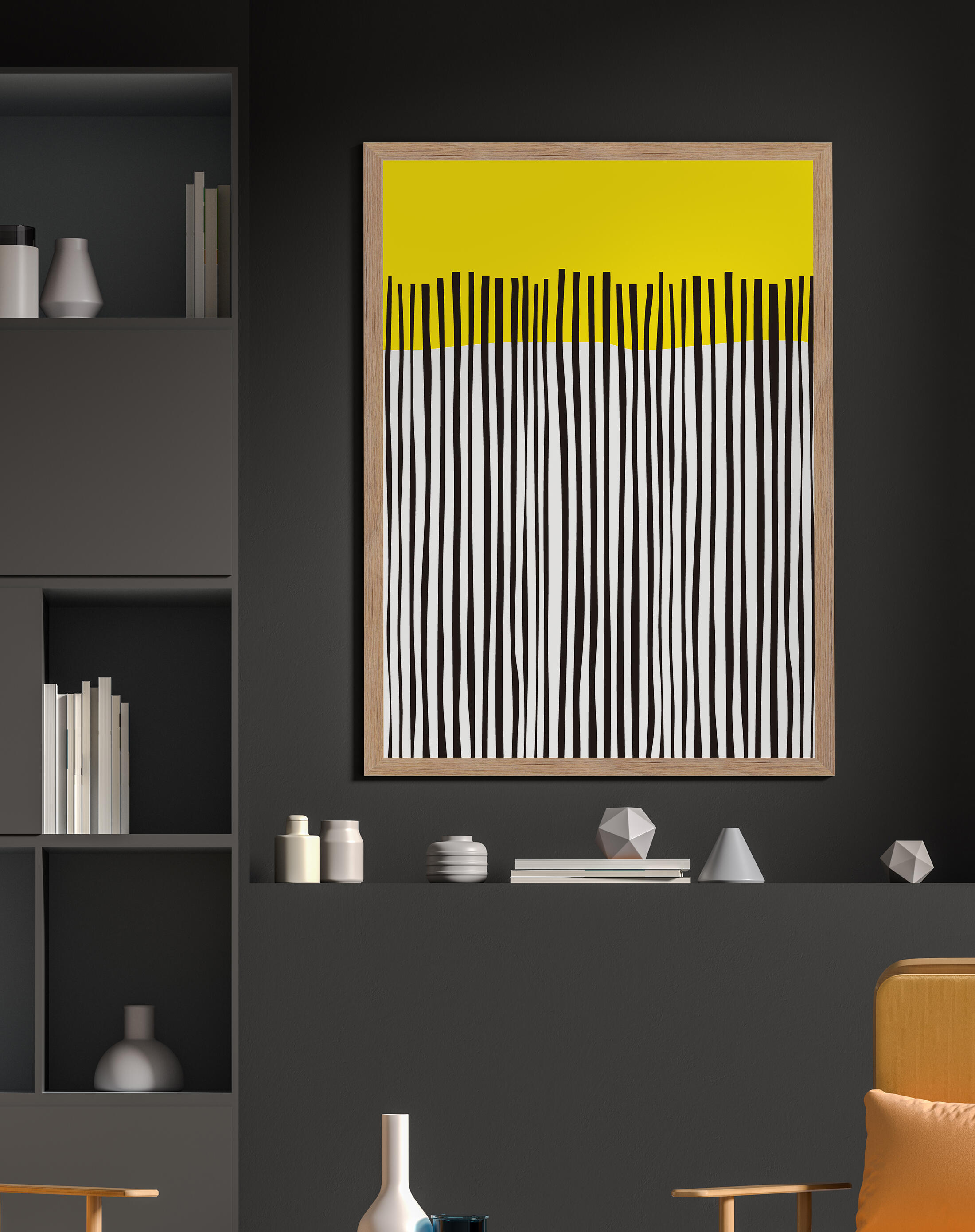 Cuadro pintado con marco mustard lines 70 cm x 50 cm