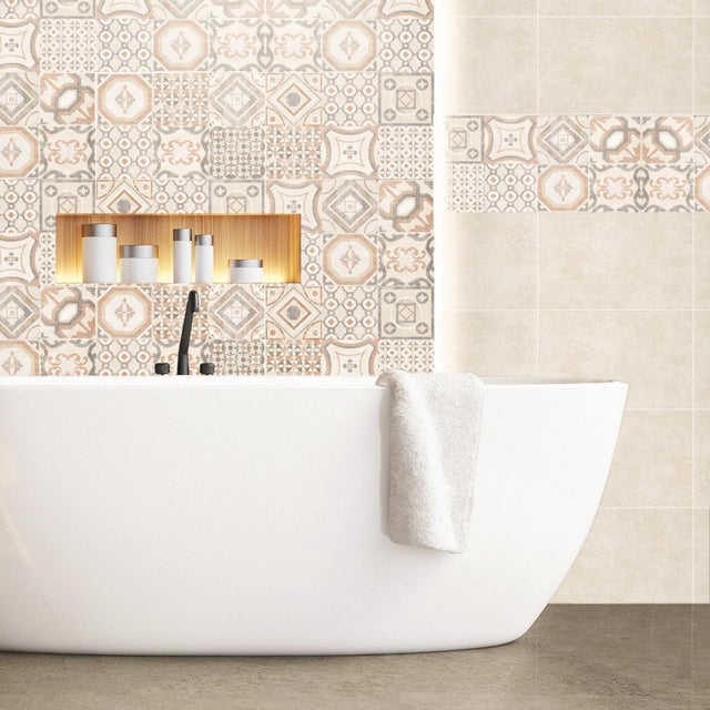 Piastrella da rivestimento interno in maiolica 25 x 40 cm smaltato beige opaco decoro Paris traffico medio forte (pei 3/5) Sp. 6.1 mm 2 mq