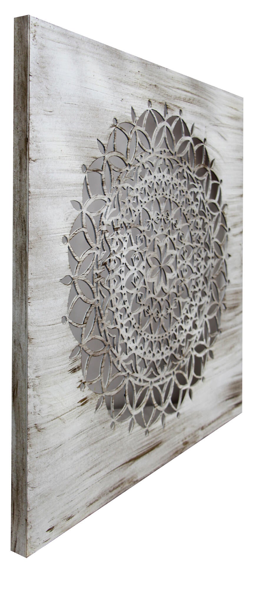 Objeto decorativo sin marco Geométrico cuadrada de 40 x 40 cm. MDF Mosaico blanco envejecido - 6
