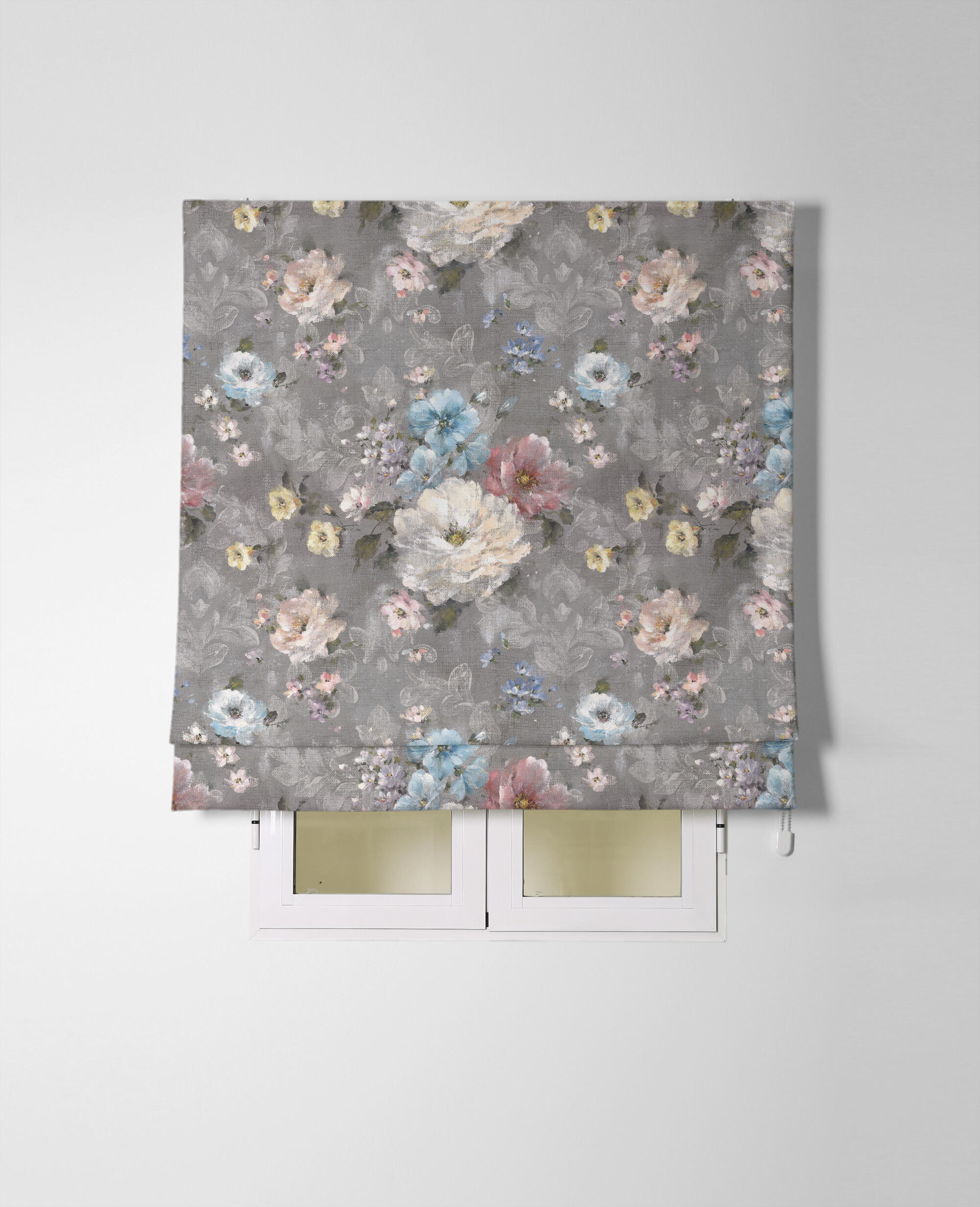 Estor plegable paqueto semi-trasparente con cadena allegro poliéster flor gris de 90x175 cm