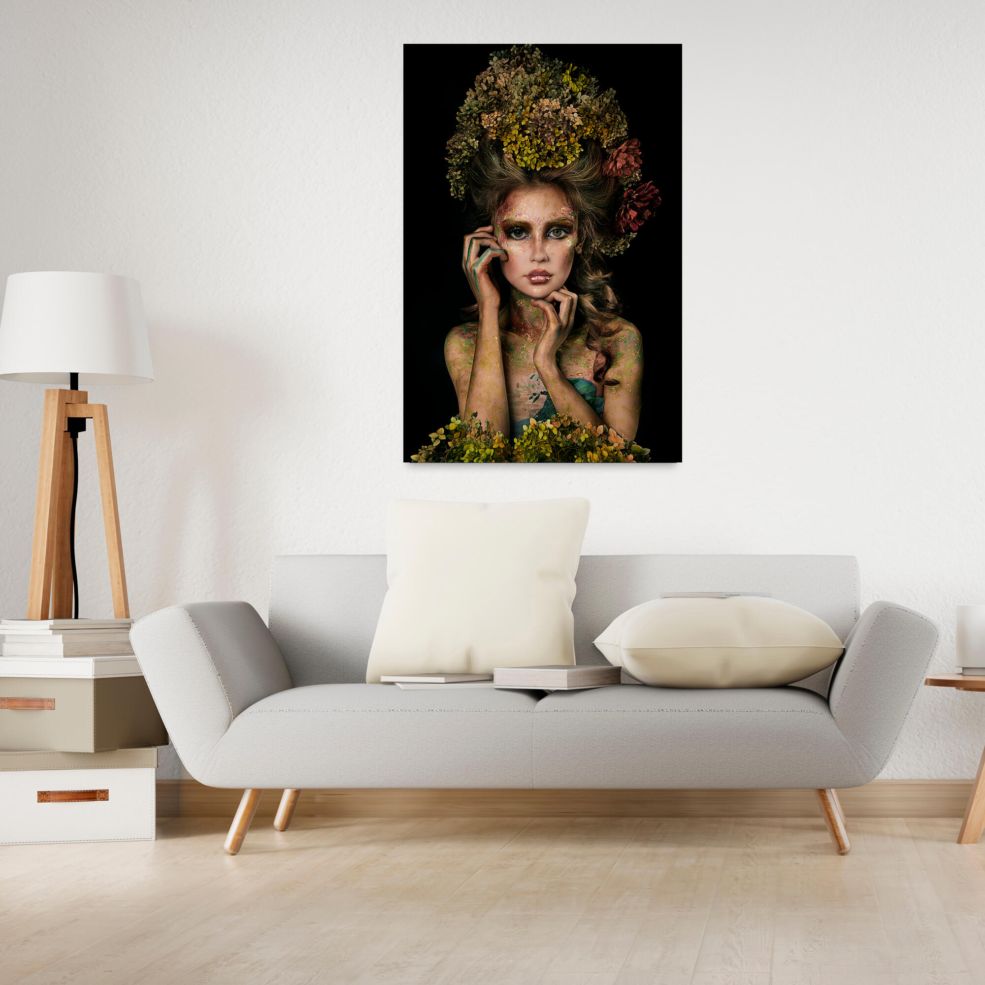 Pintura impresa sin marco personajes rectangular de 80 x 120 cm. madera retrato mujer forest imagen impresa con colores vivos