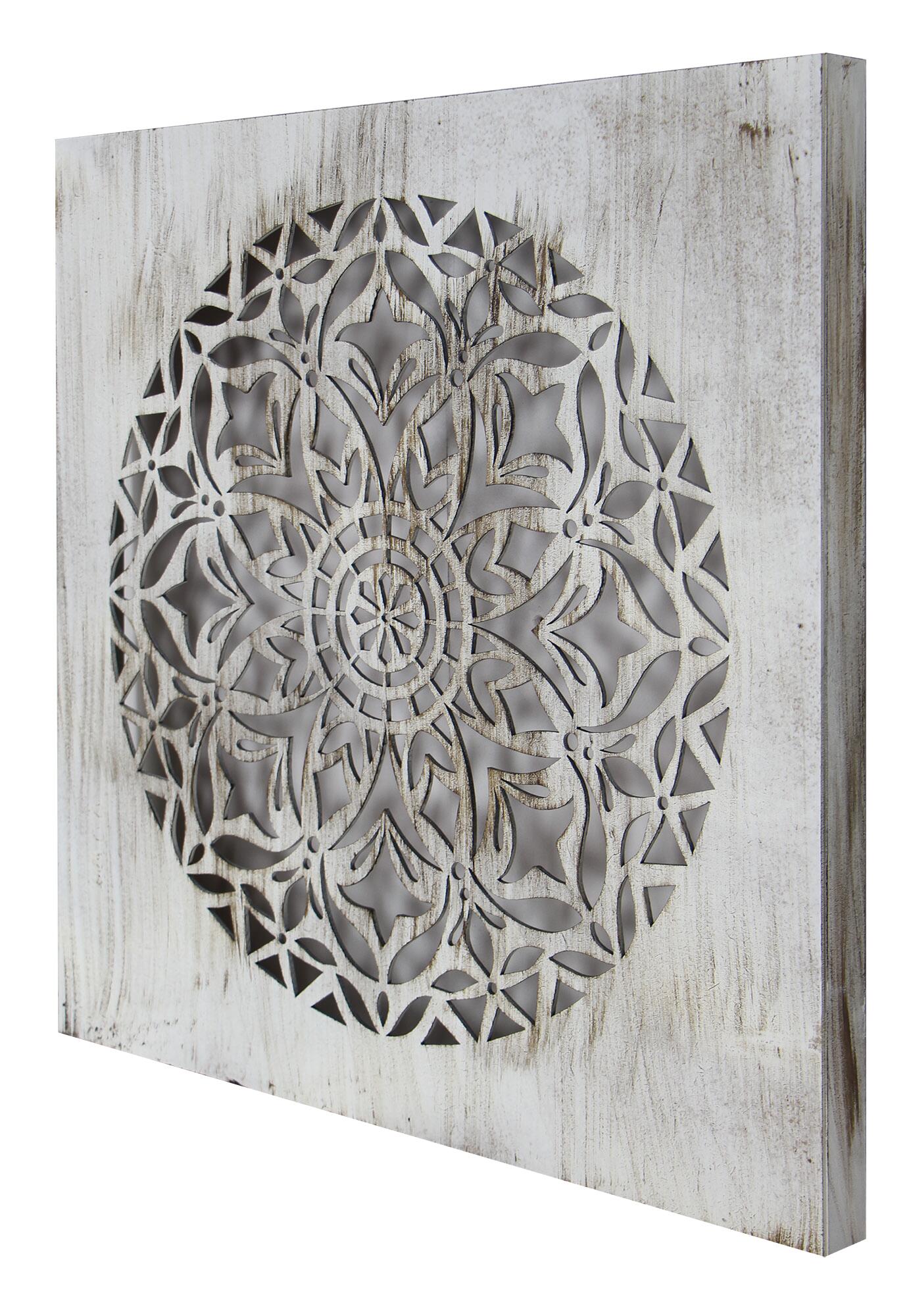 Objeto decorativo sin marco Geométrico cuadrada de 40 x 40 cm. MDF Mosaico blanco envejecido - 5