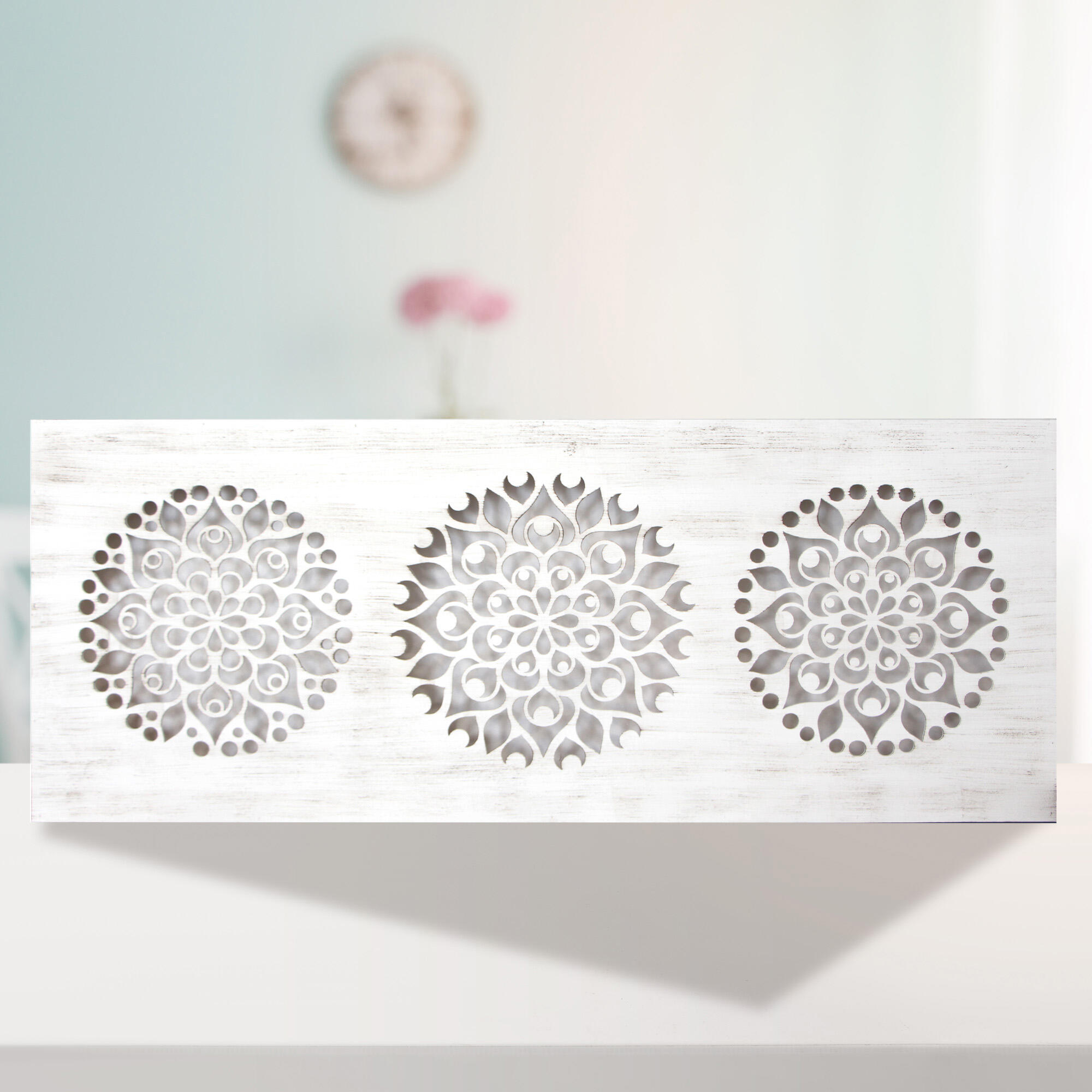 Objeto decorativo sin marco Geométrico rectangular de 150 x 80 cm. MDF Mosaico blanco envejecido - 2