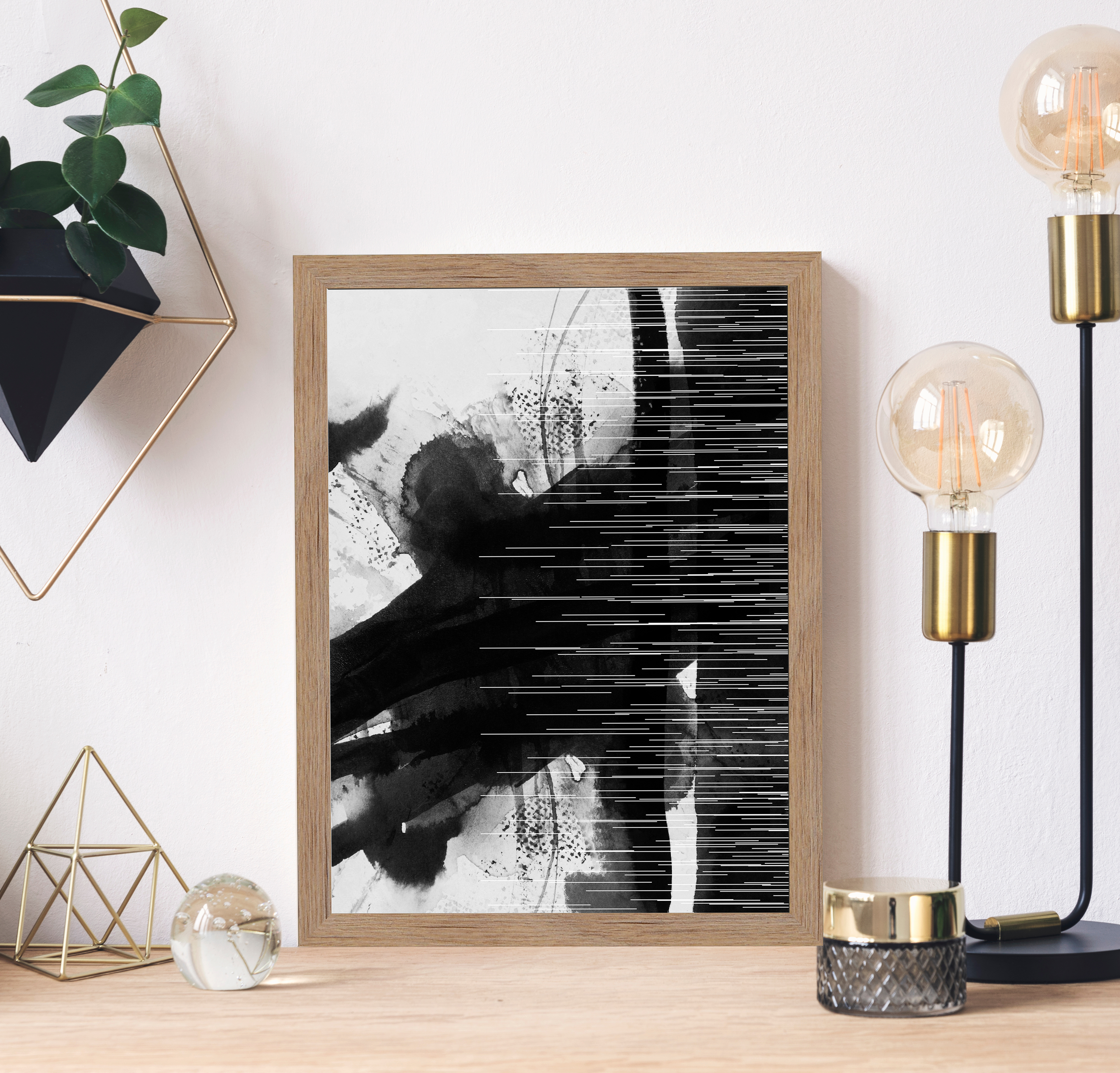 Cuadro pintado con marco b/n iii abstract 30 cm x 40 cm