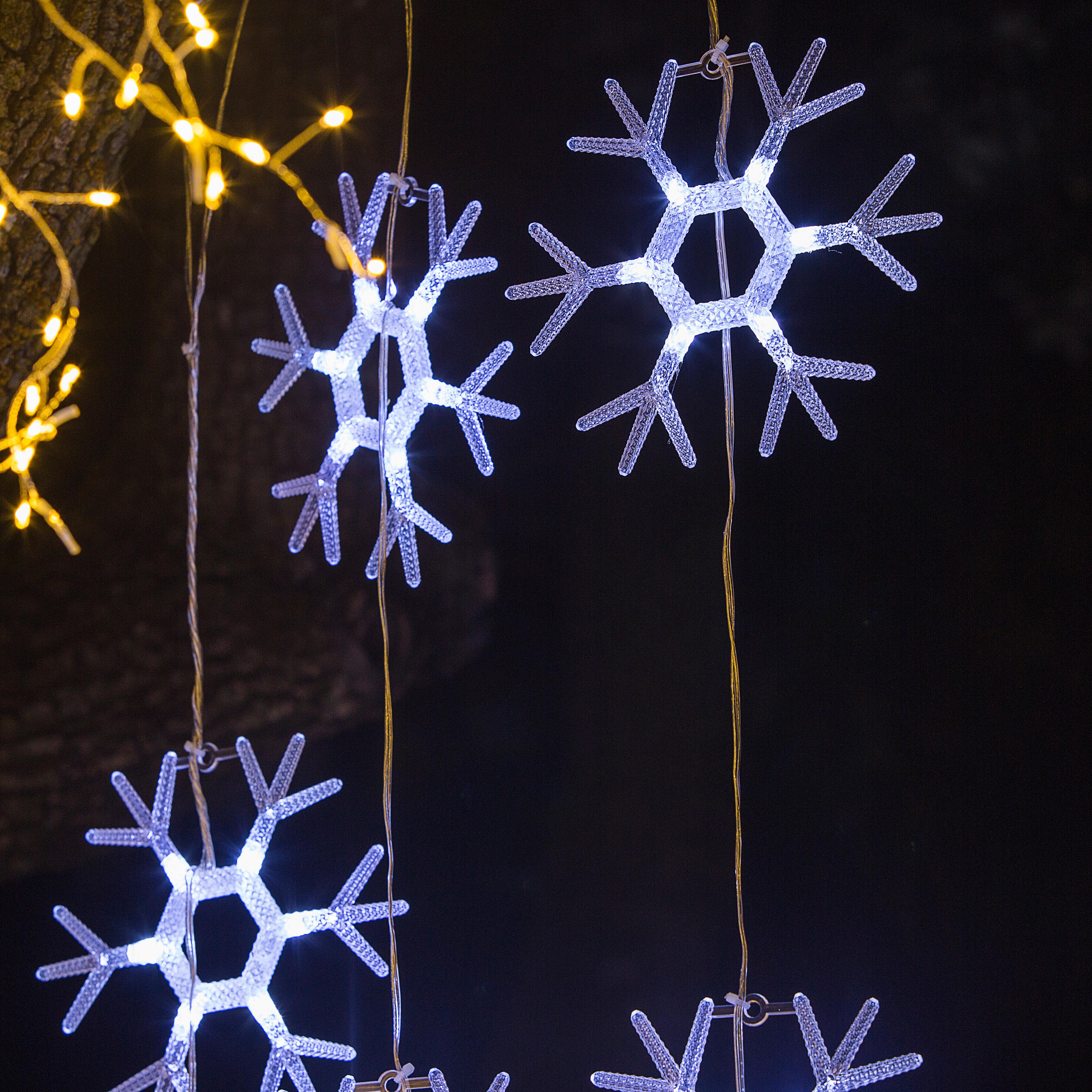 Cortina luminosa FLOCOS DE NEVE 1X1M 54 Led Branco exterior - 8