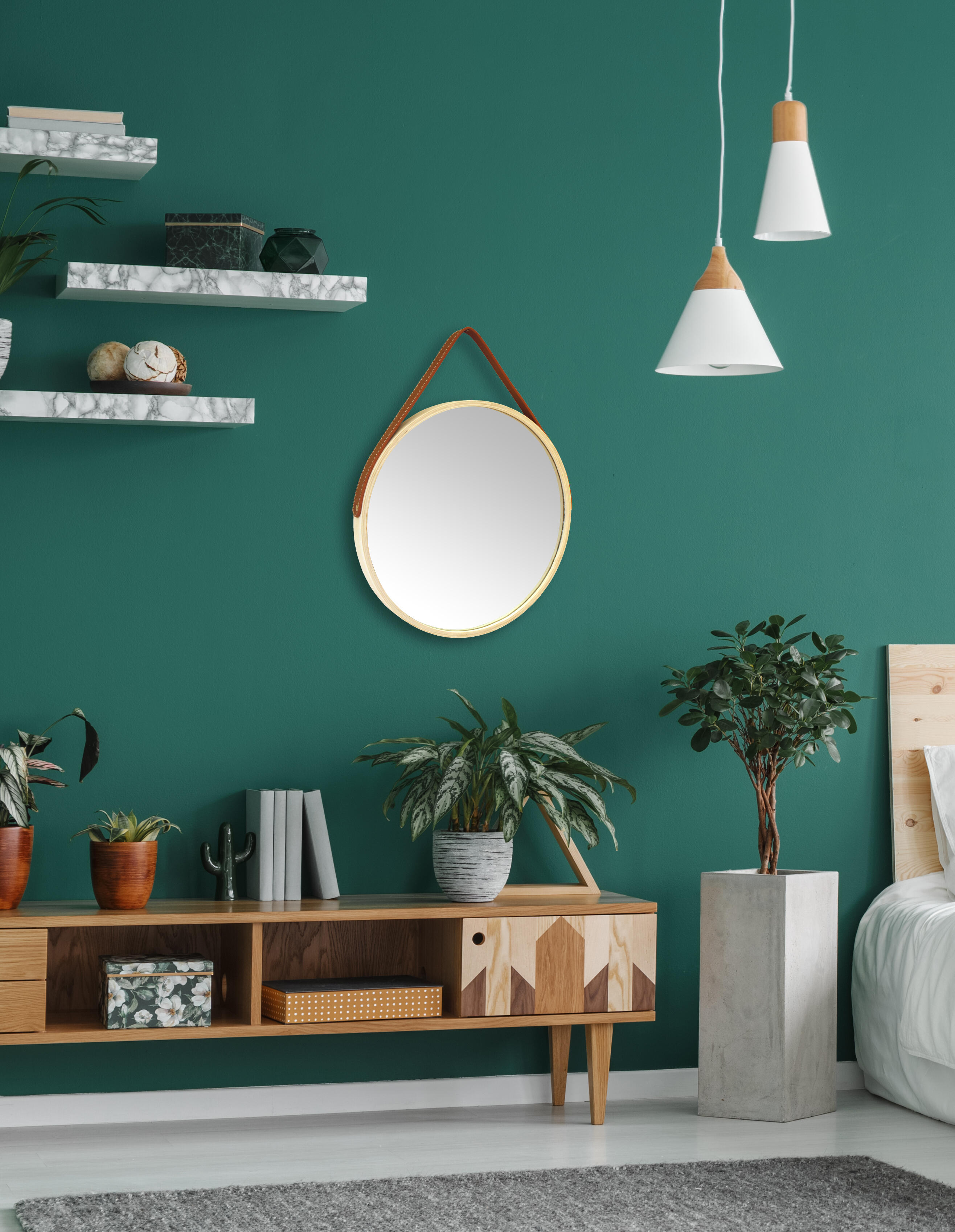 Espejo enmarcado de pared redondo Barbier MDF natural mate  de 41 cm de diámetro - 2