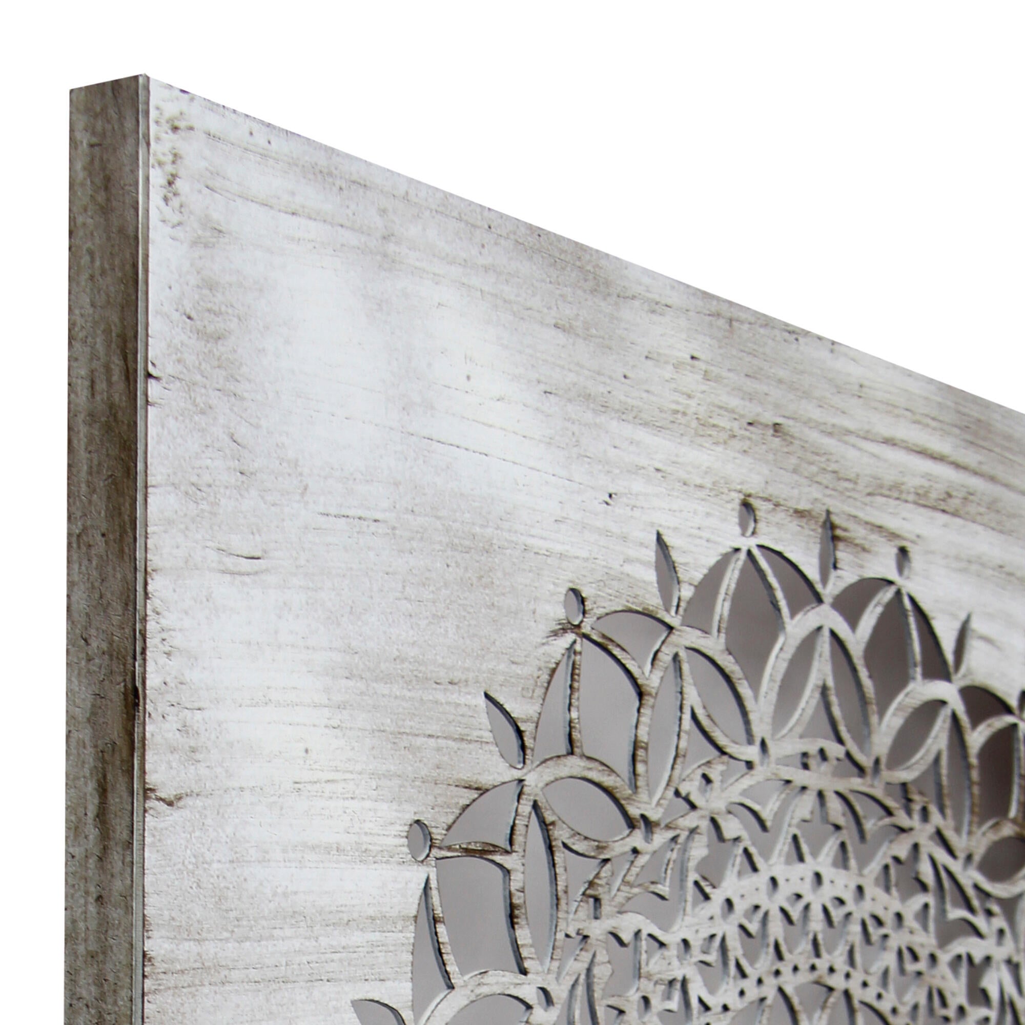 Objeto decorativo sin marco Geométrico cuadrada de 40 x 40 cm. MDF Mosaico blanco envejecido - 4