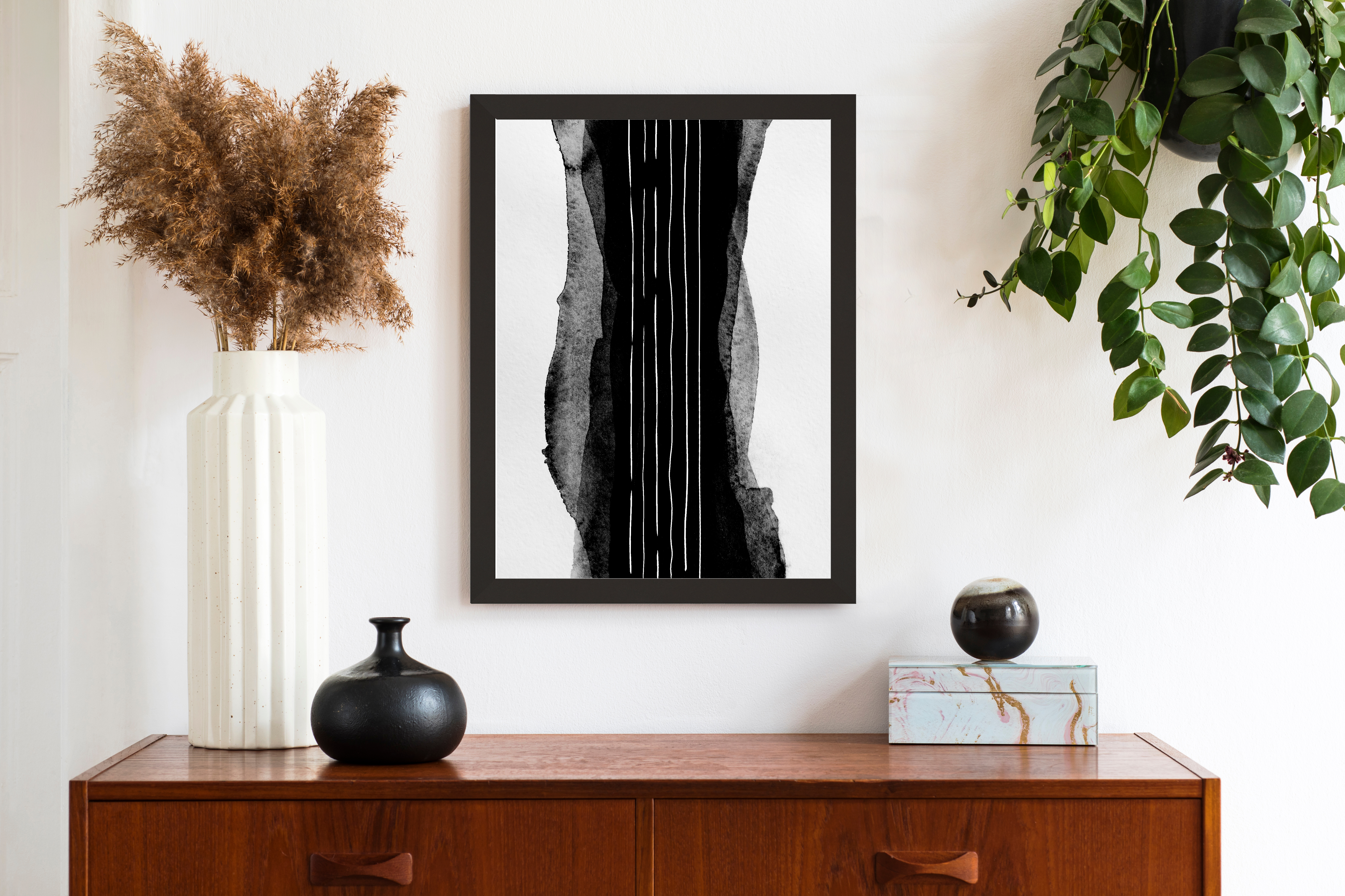 Cuadro pintado con marco b/n i abstract 30 cm x 40 cm