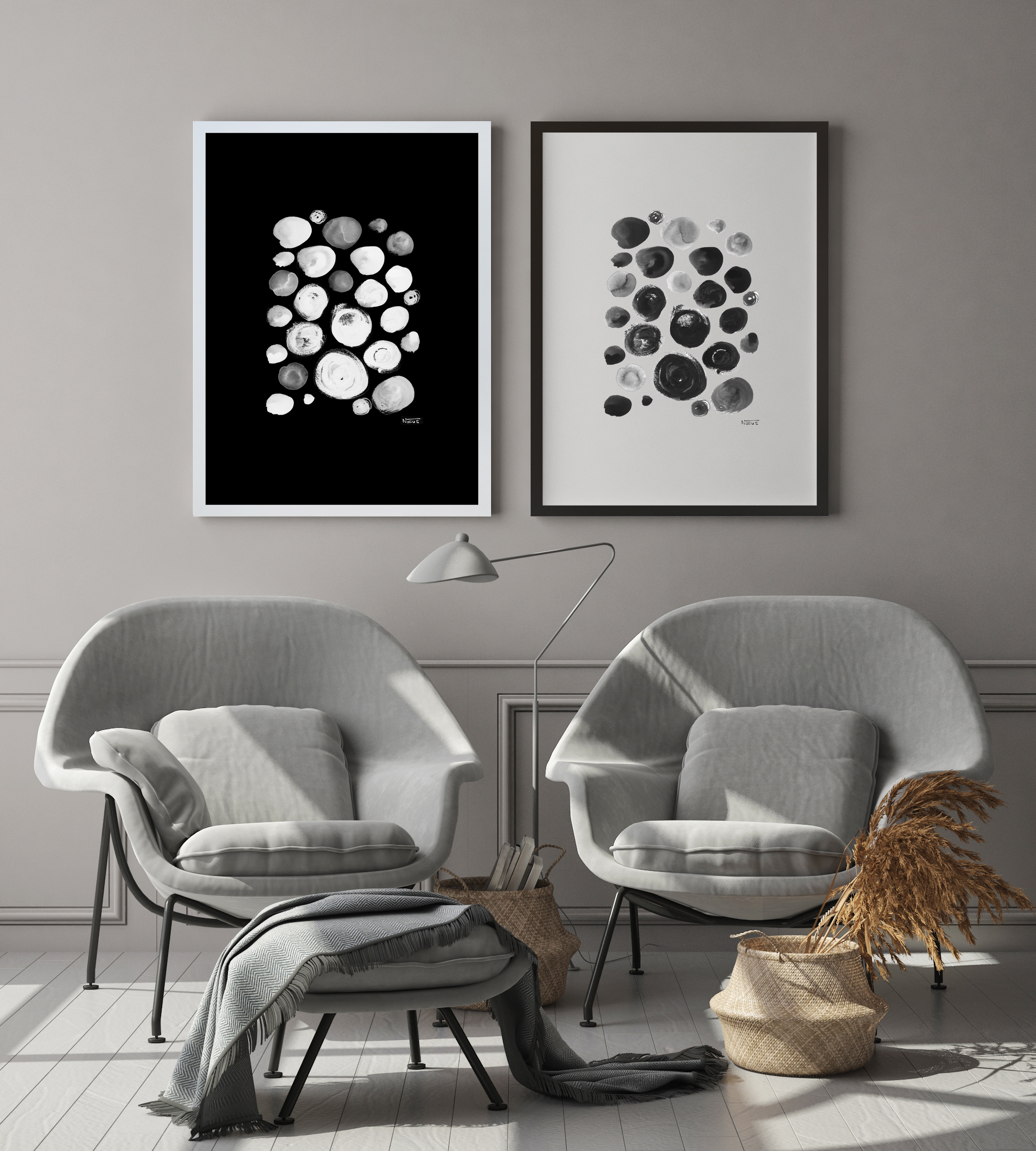 Cuadro pintado con marco dots white 70 cm x 50 cm