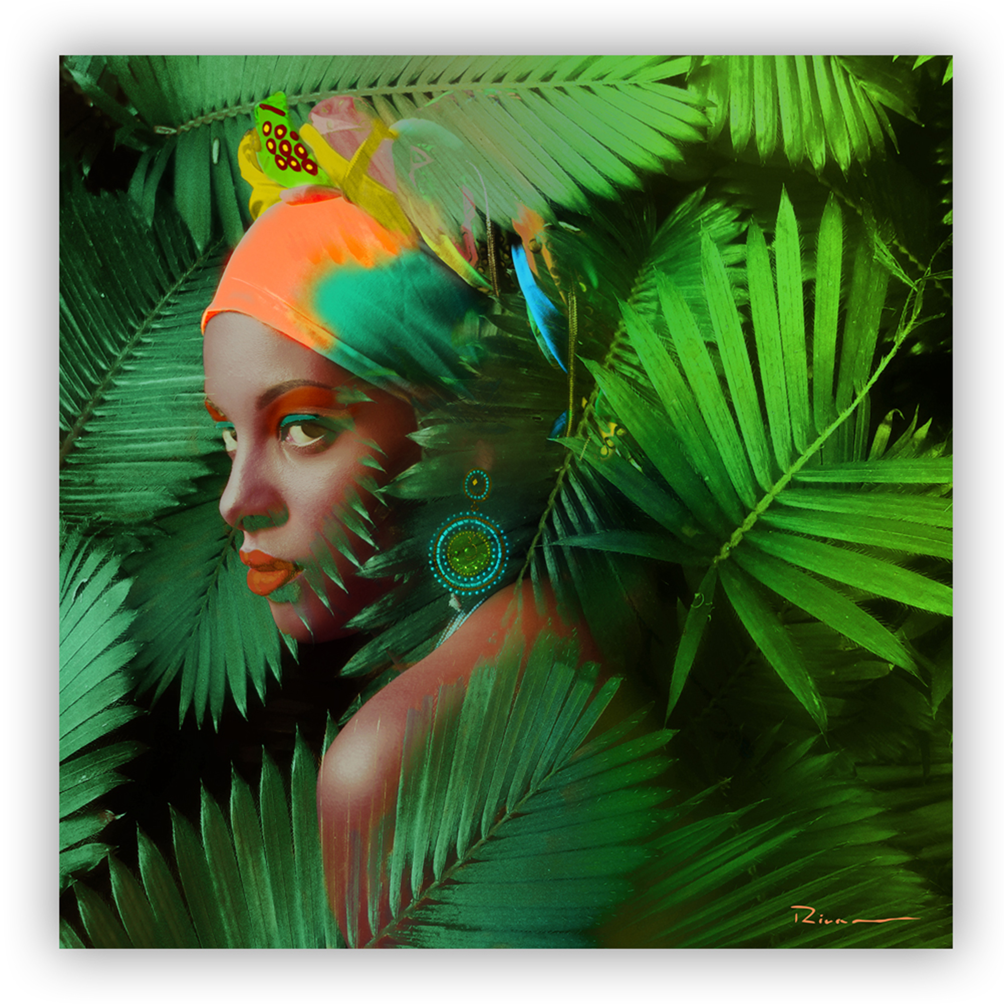 Canva mujer palmera 90x90 cm