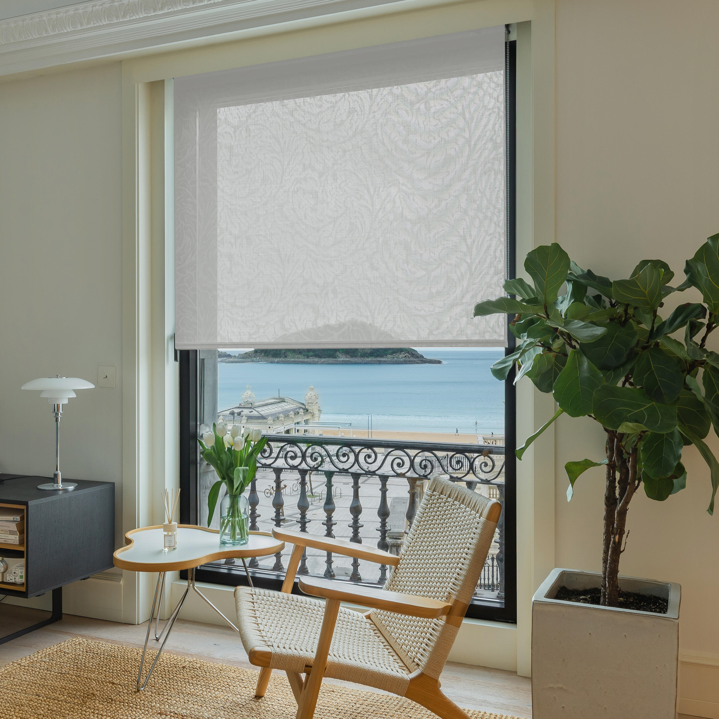 Estor enrollable translúcido con cadena vega poliéster planta blanco de 90x250cm