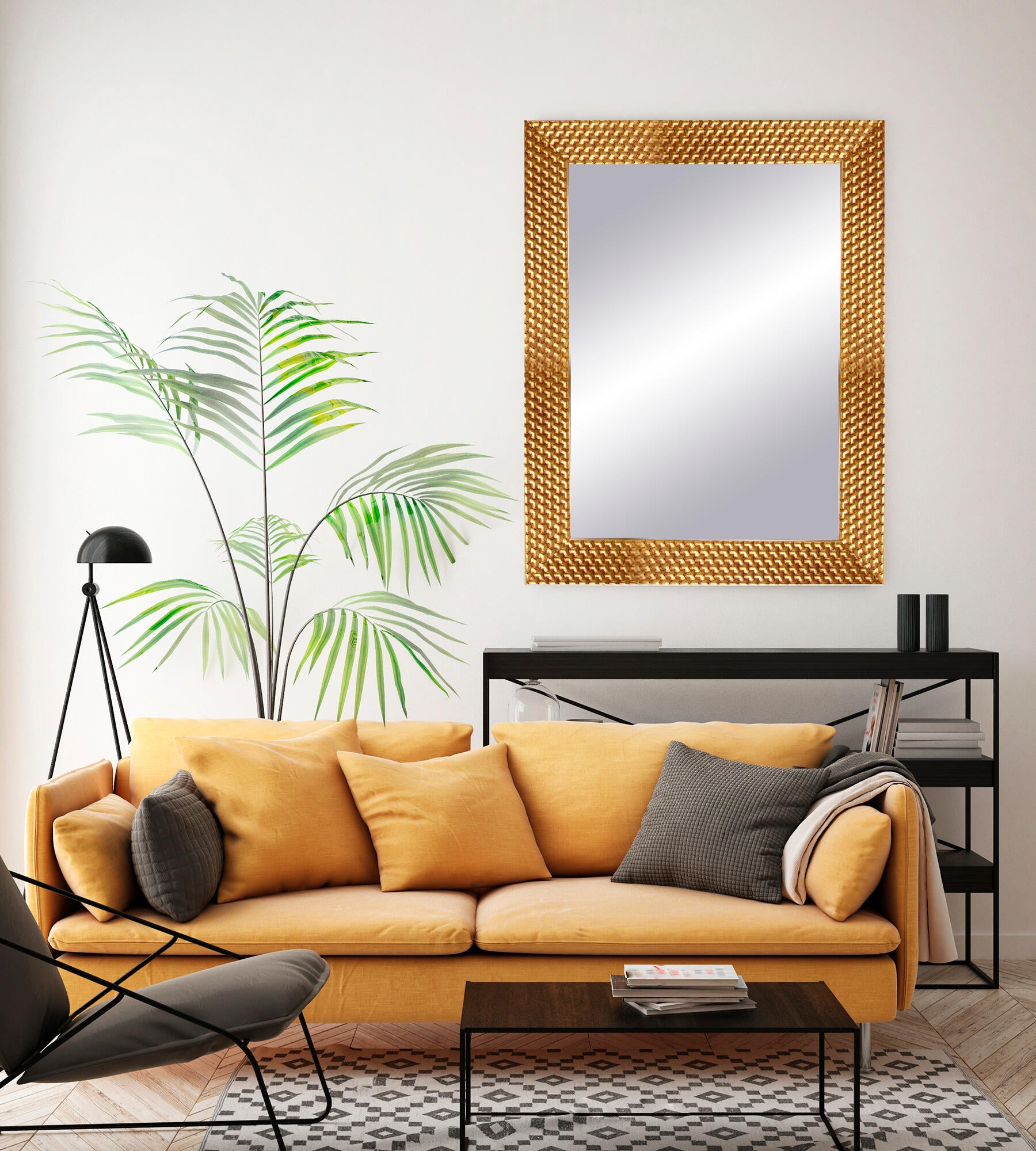 Espejo enmarcado rectangular espiral dorado 67 x87 cm