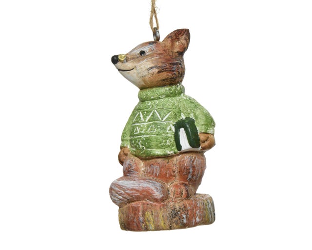 Enfeite de natal ANIMAL PENDURAR VERDE/CASTANHO 7.5CM