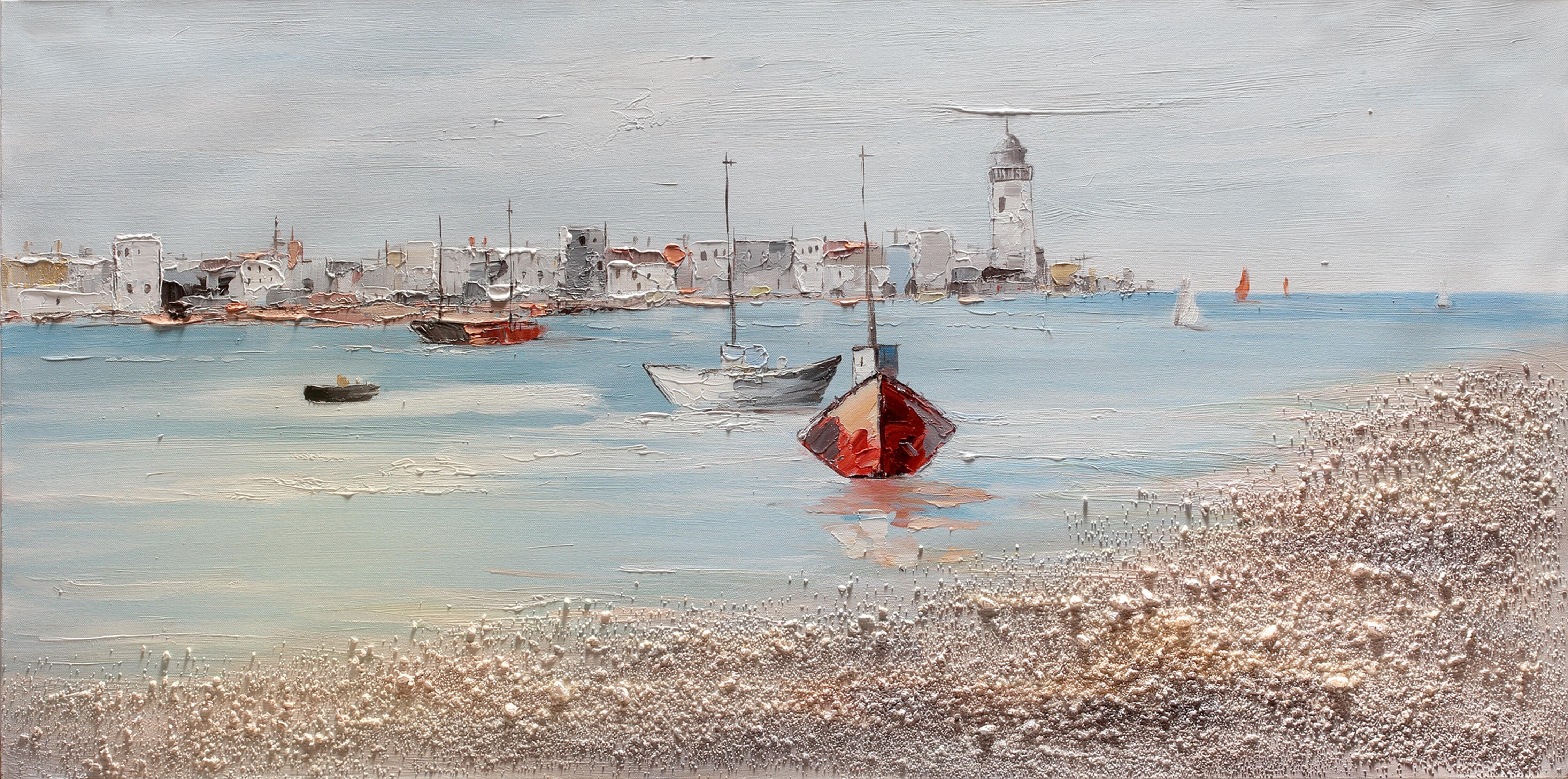 Cuadro de pintura original Barcos En la Bahía 60x120 cm - 3