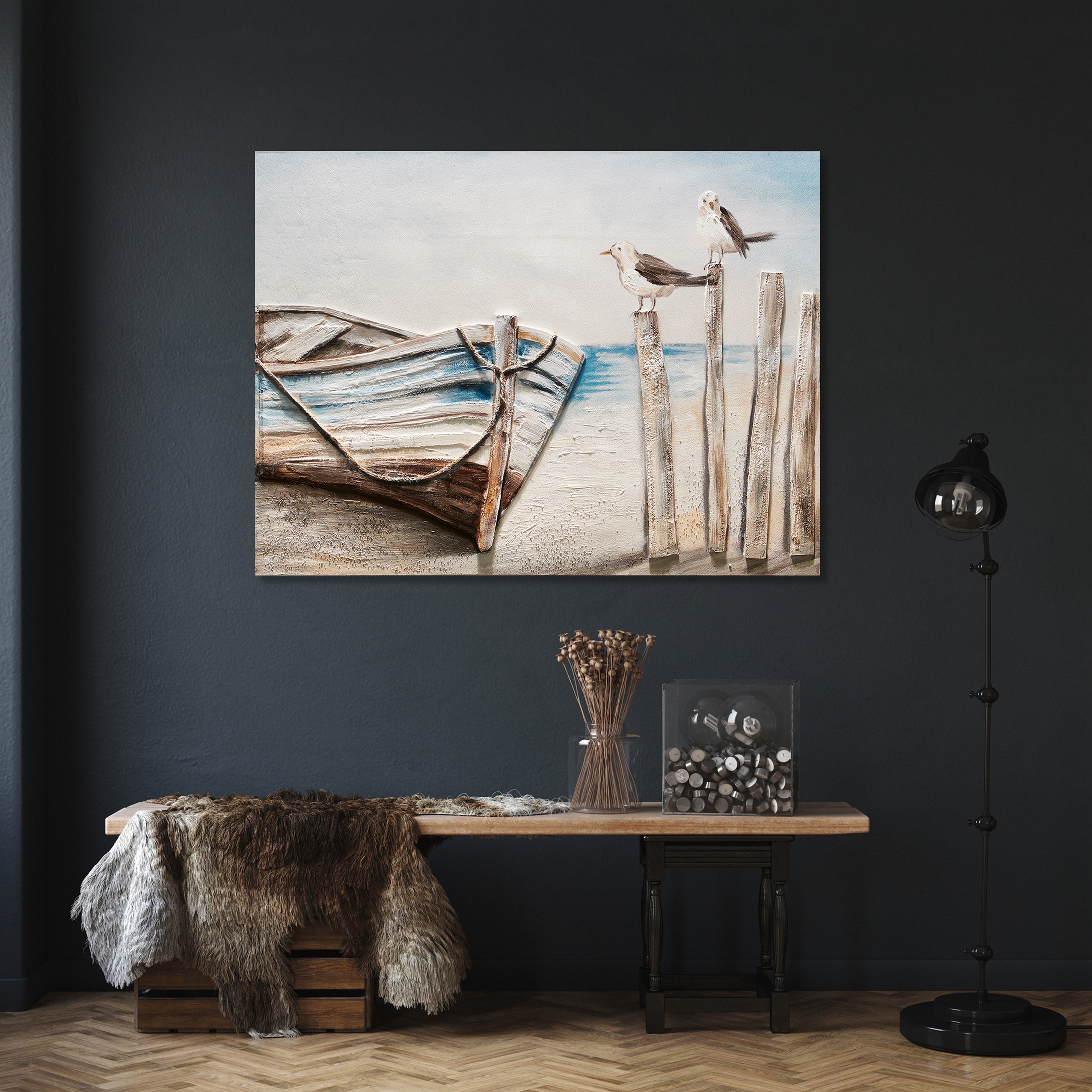 Lienzo pintado a mano prestige barco 2 90 x 120 cm