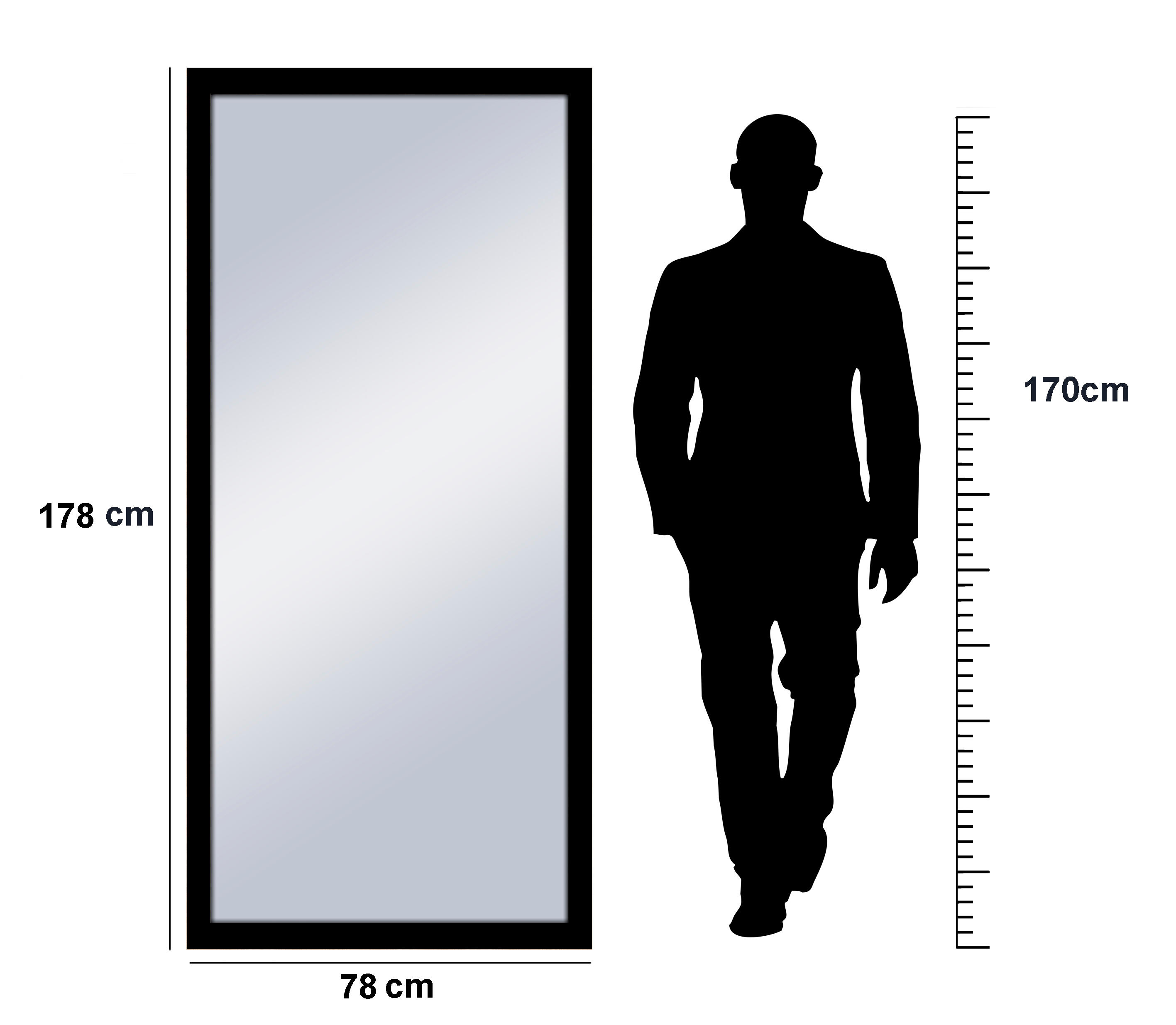 Espejo enmarcado de pared o suelo rectangular Shadi Taco madera negra mate  de 78 x 178 cm - 3