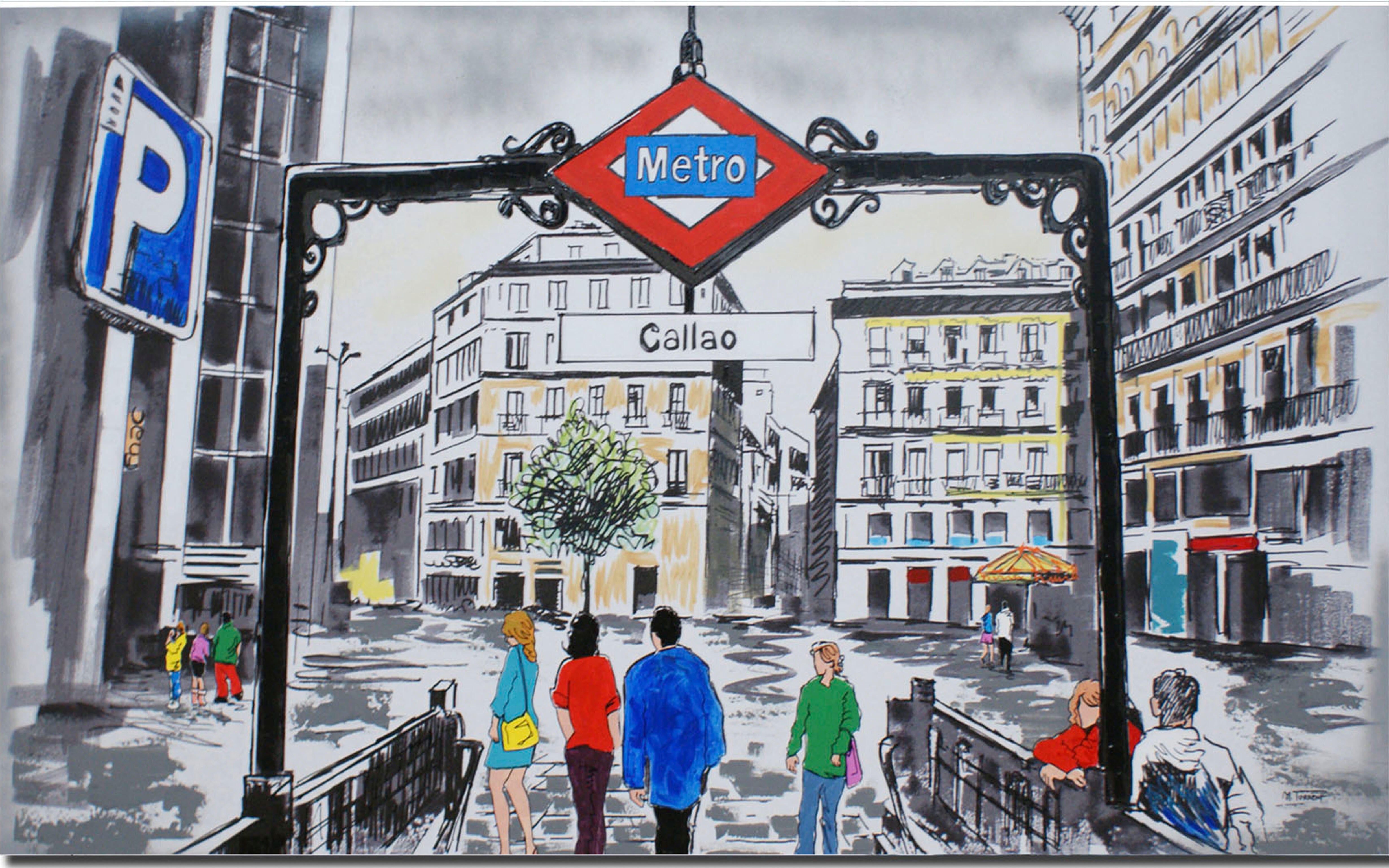 Pintura impresa sin marco Urban city rectangular de 140 x 70 cm. Loneta Metro Madrid - 2