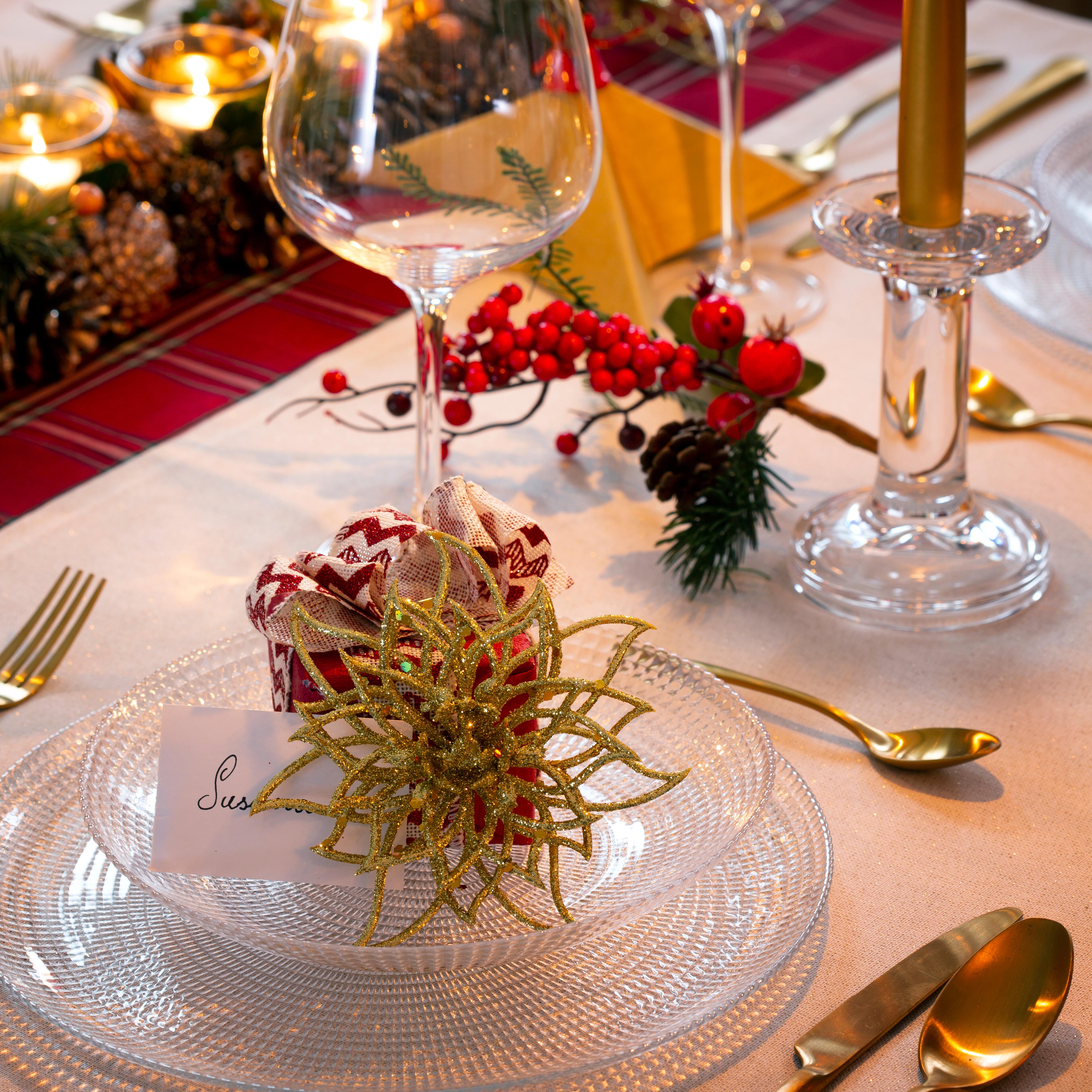 Enfeite clip flor glitter 14 cm dourado - 3