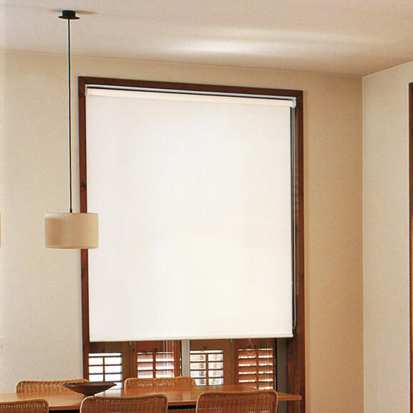 Estor enrollable opaco térmico con cadena black out poliéster liso white de 180x250cm
