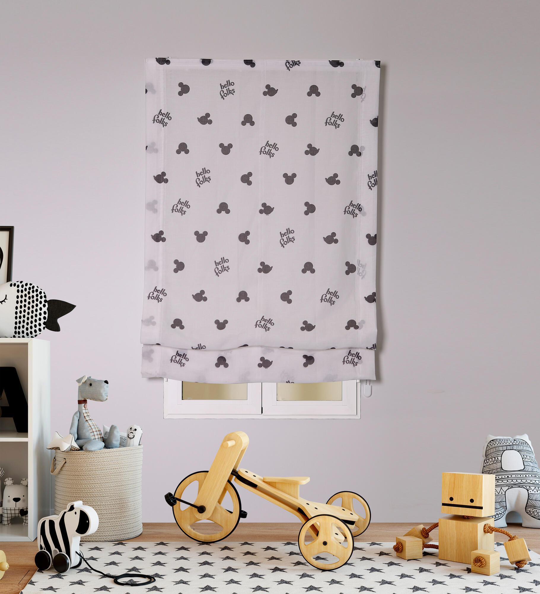 Estor plegable paqueto semi-trasparente con cadena poliéster animales blanco, negro de 120x175 cm