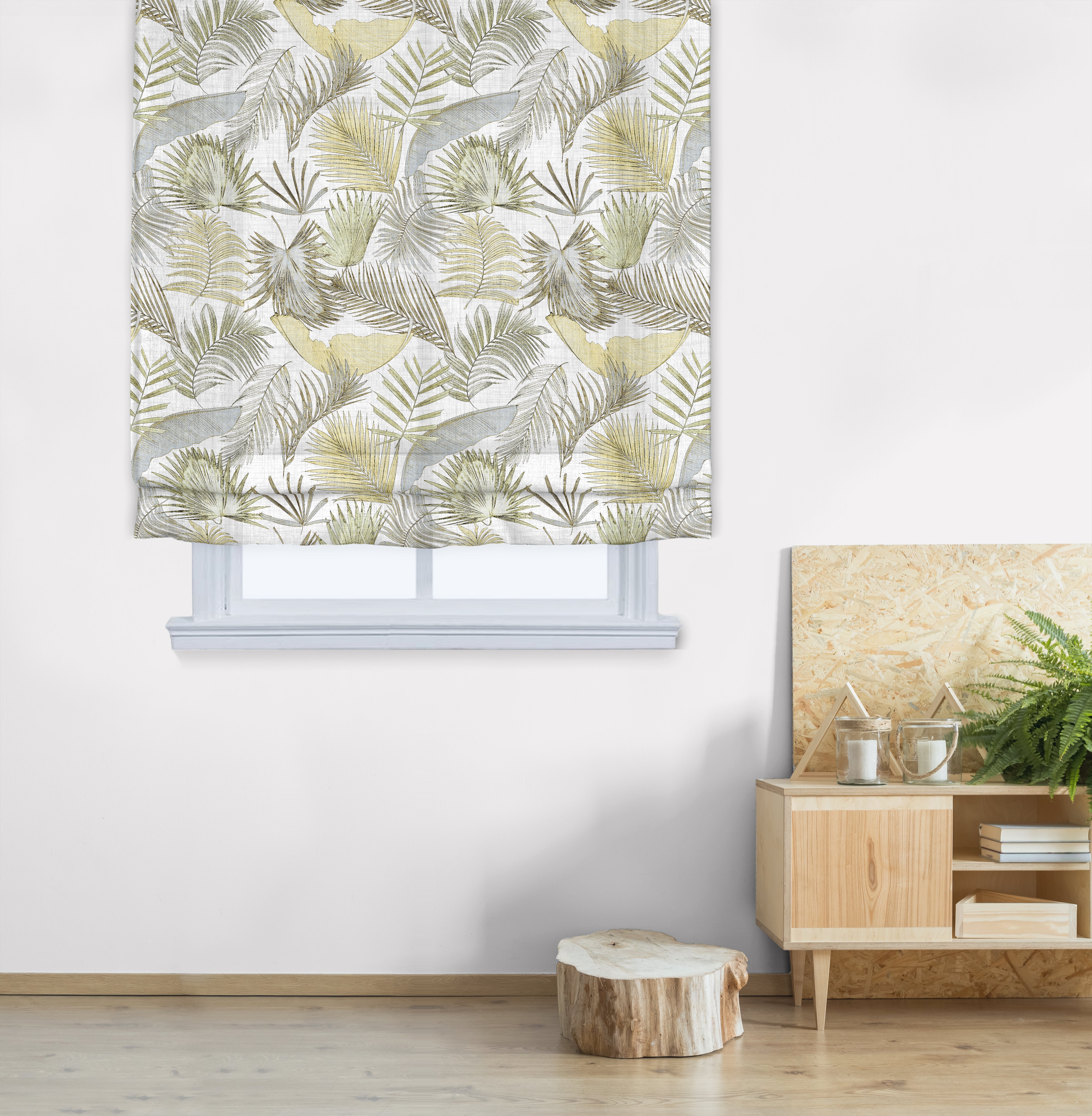 Estor plegable paqueto semi-trasparente con cadena sauvage poliéster planta verde, beige de 105x175 cm