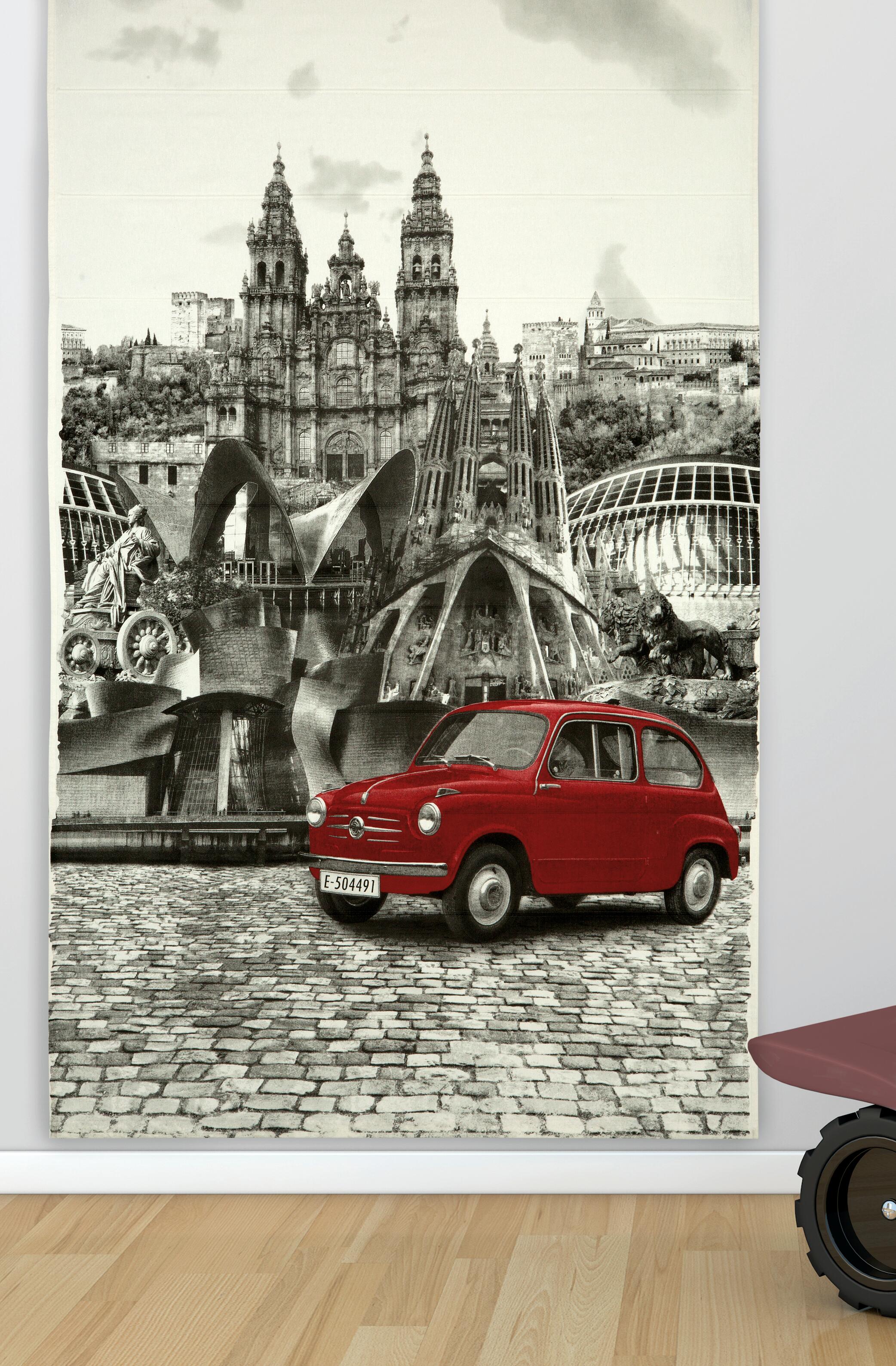 Estor plegable con varillas seiscientos rojo de 120x250 cm