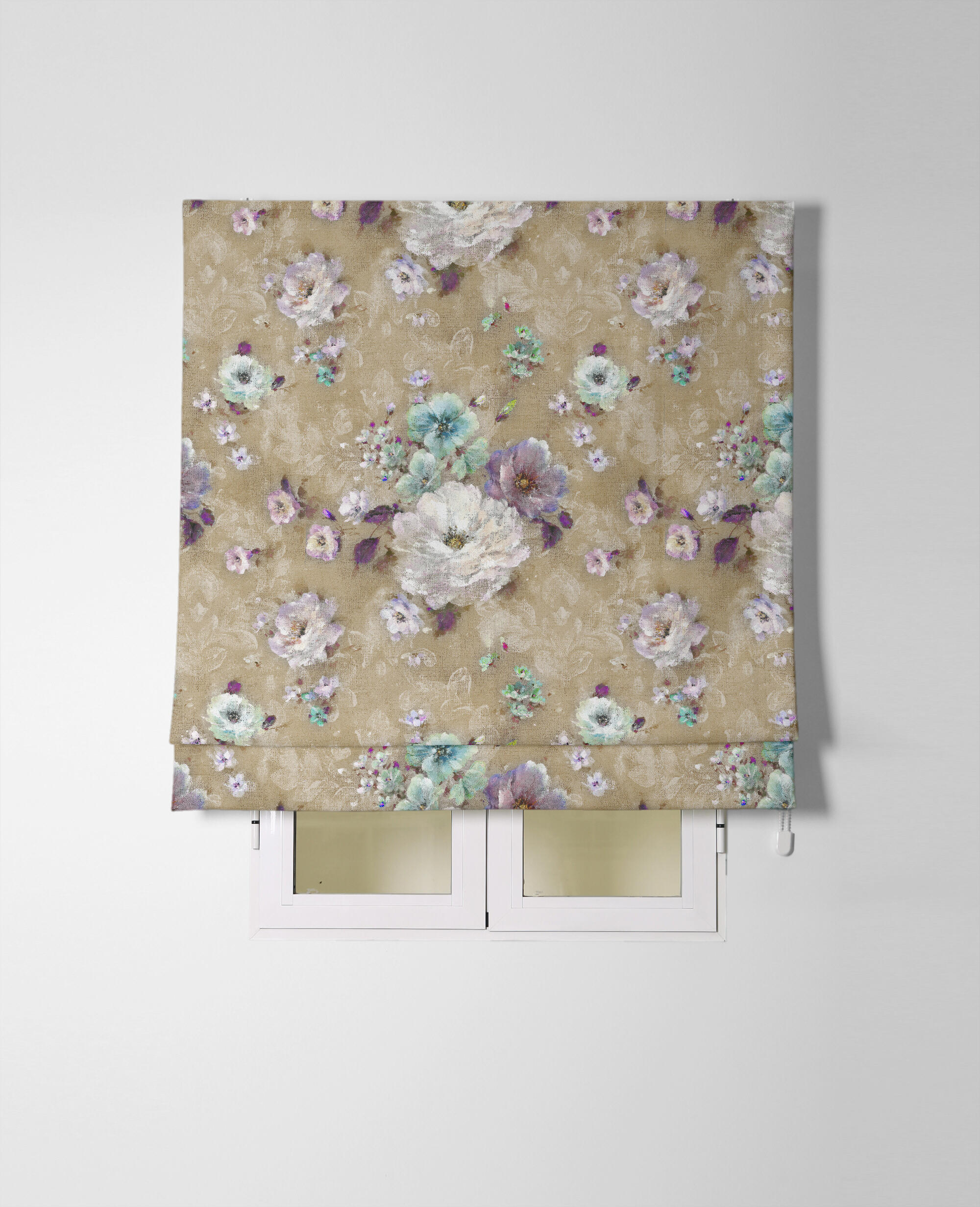 Estor plegable paqueto semi-trasparente con cadena allegro poliéster flor beige de 90x175 cm