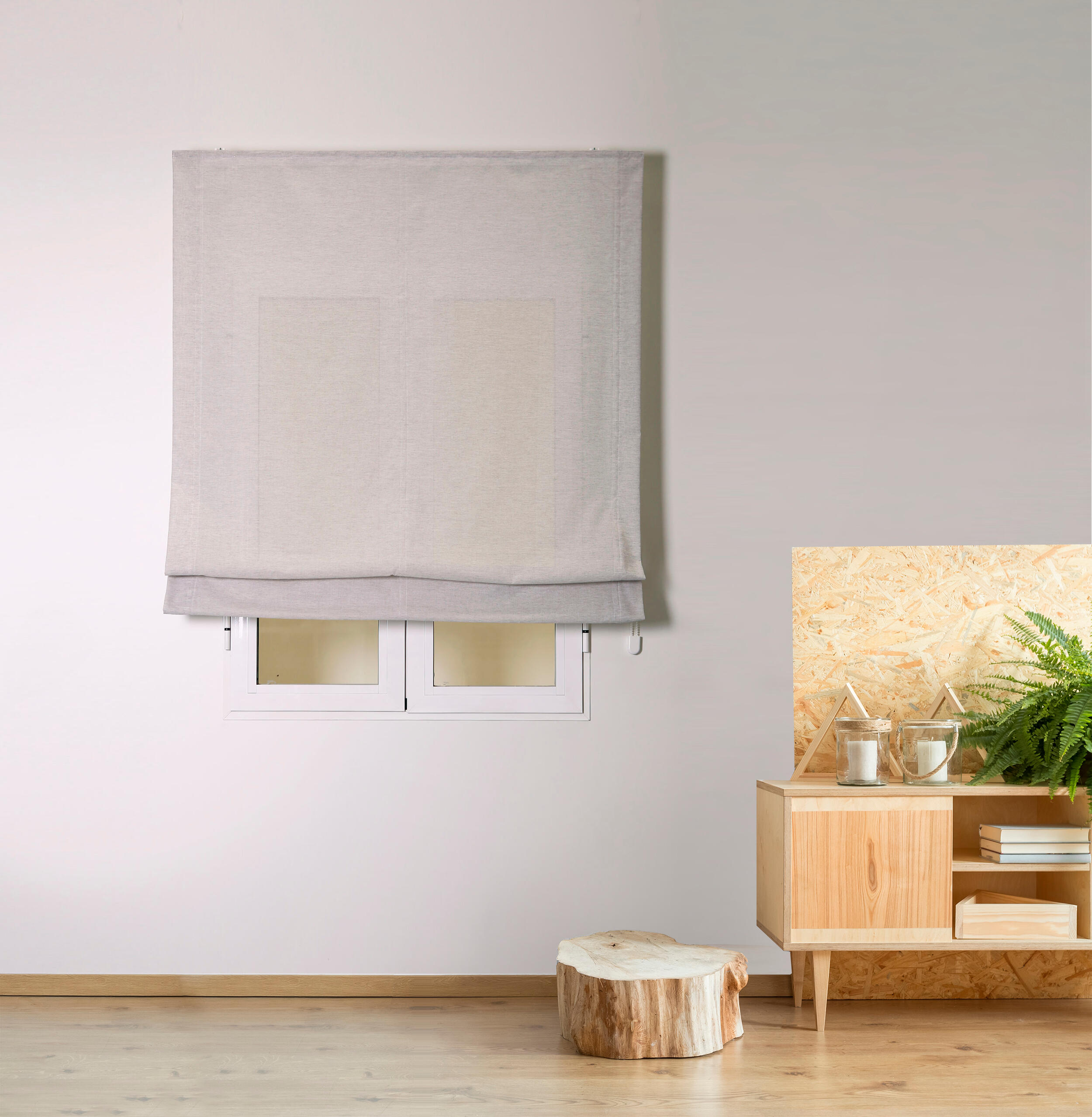 Estor plegable paqueto semi-trasparente con cadena siena poliéster liso gris de 120x175 cm