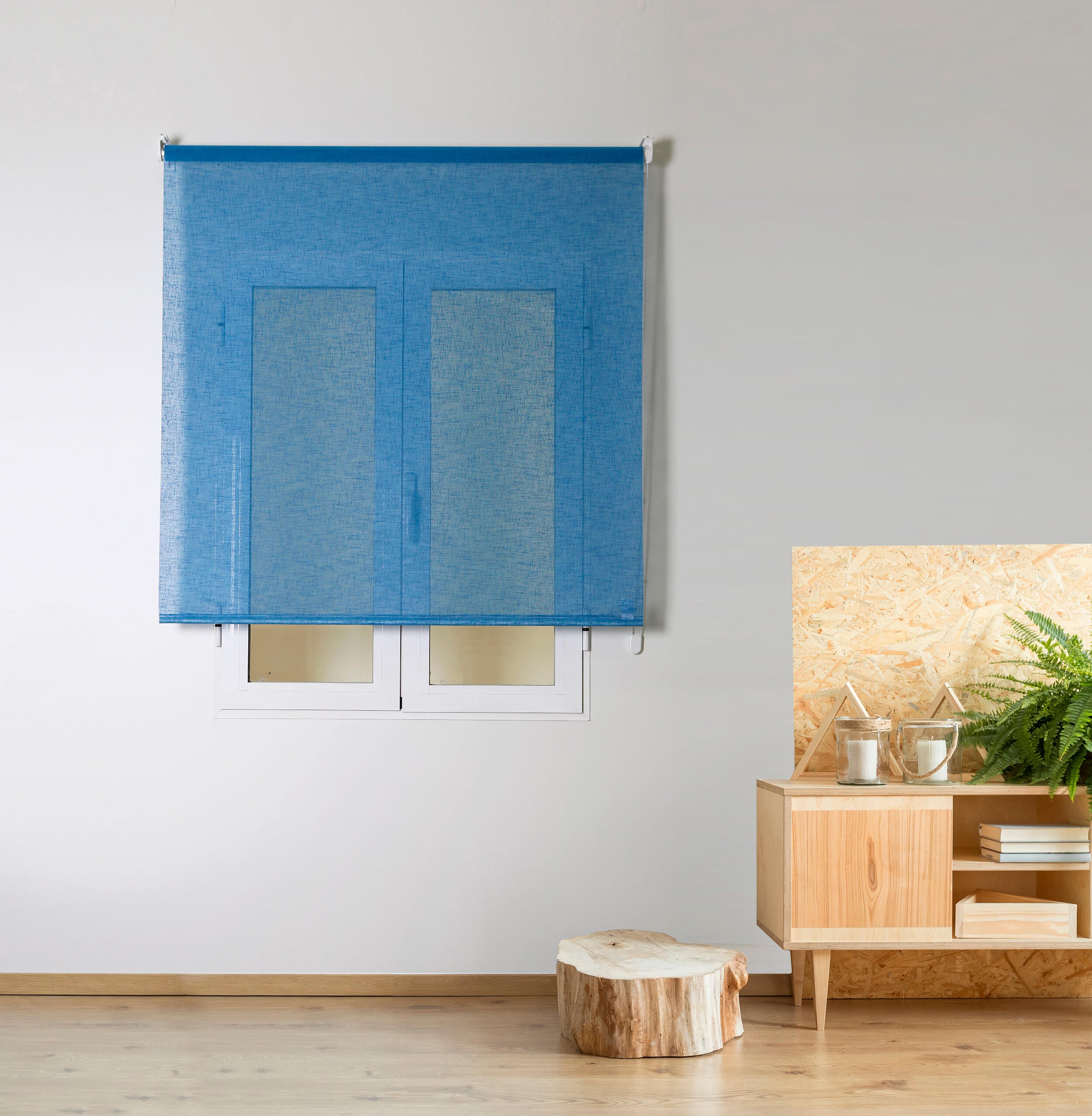 Estor enrollable translúcido rustipol azul de 90x250cm