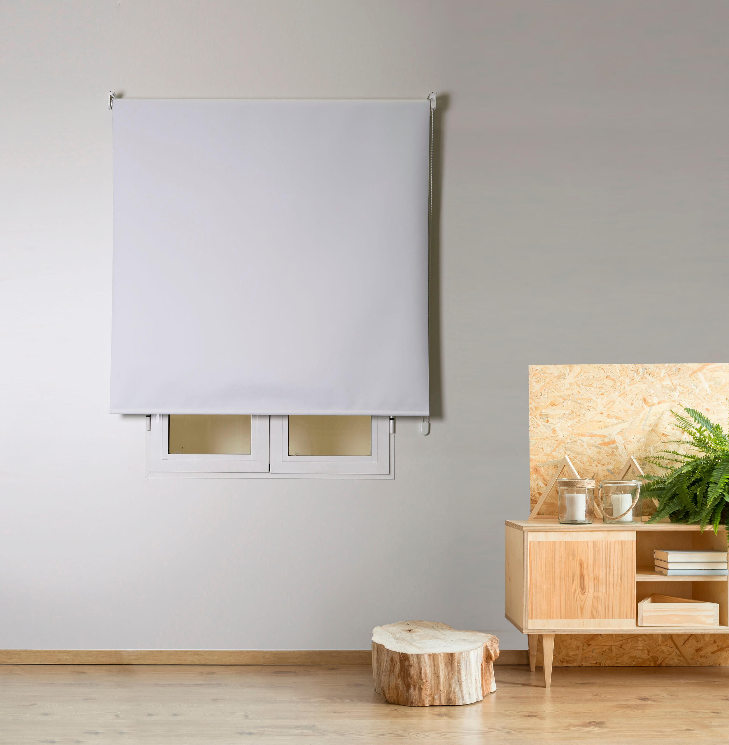 Estor enrollable opaco térmico con cadena rio poliéster liso blanco de 150x250cm