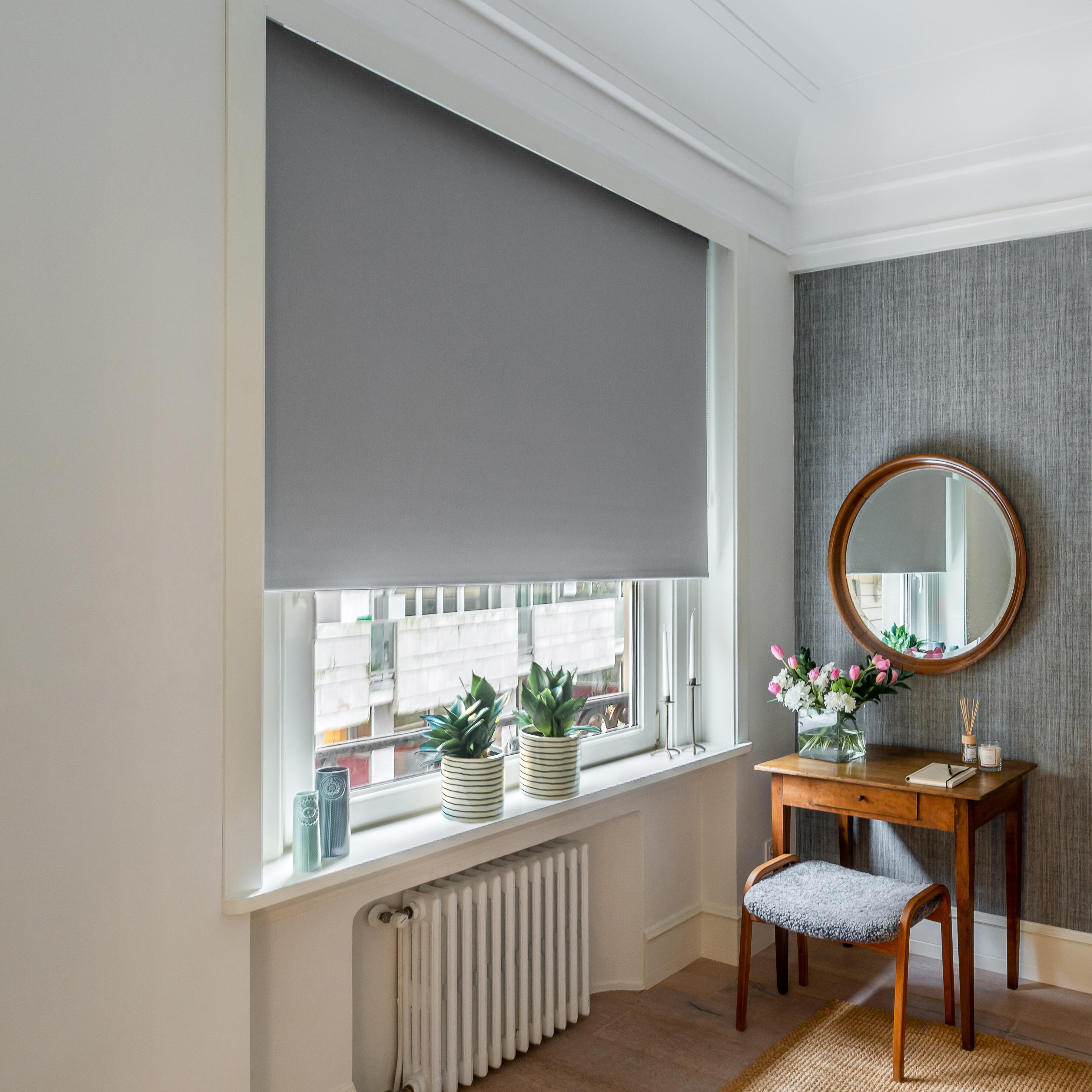 Estor enrollable opaco con cadena opaco austral poliéster liso gris de 90x250cm