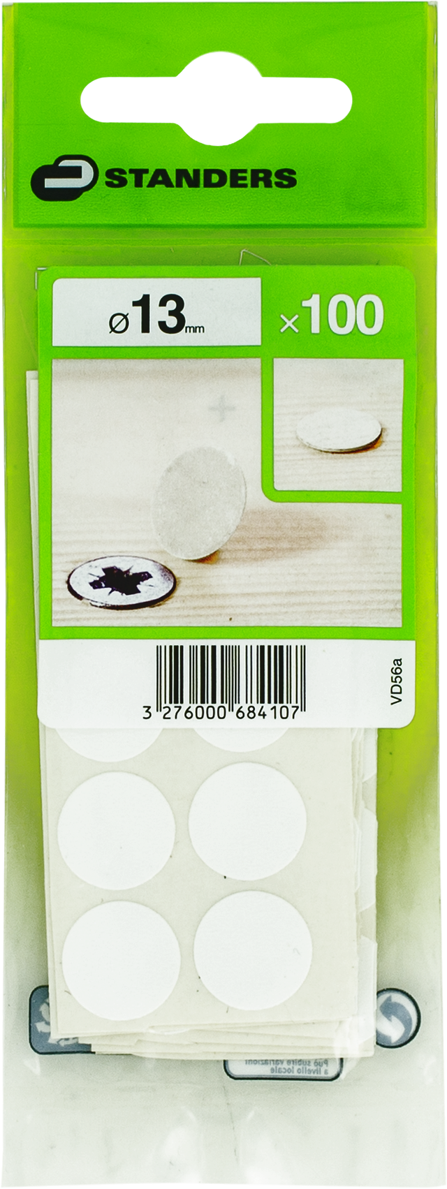 100 tapa parafusos STANDERS PLÁSTICO ADESIVO BRANCO D13MM