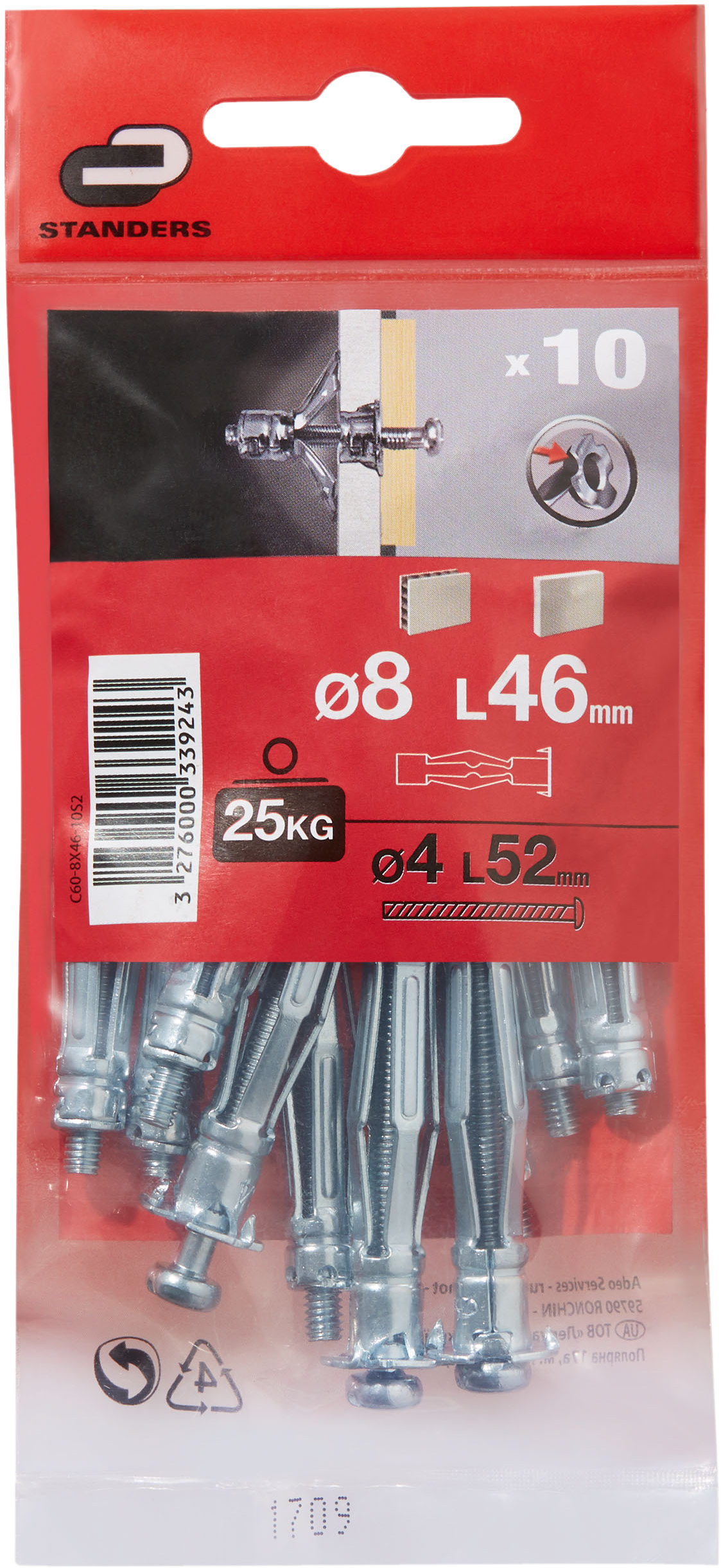 10 buchas de metal STANDERS EXPANSÍVEL 8X46MM COM PARAFUSO - 5