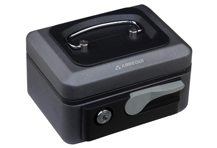 Caja de caudales en acero gris / plata de 15.2x8x11.5 cm