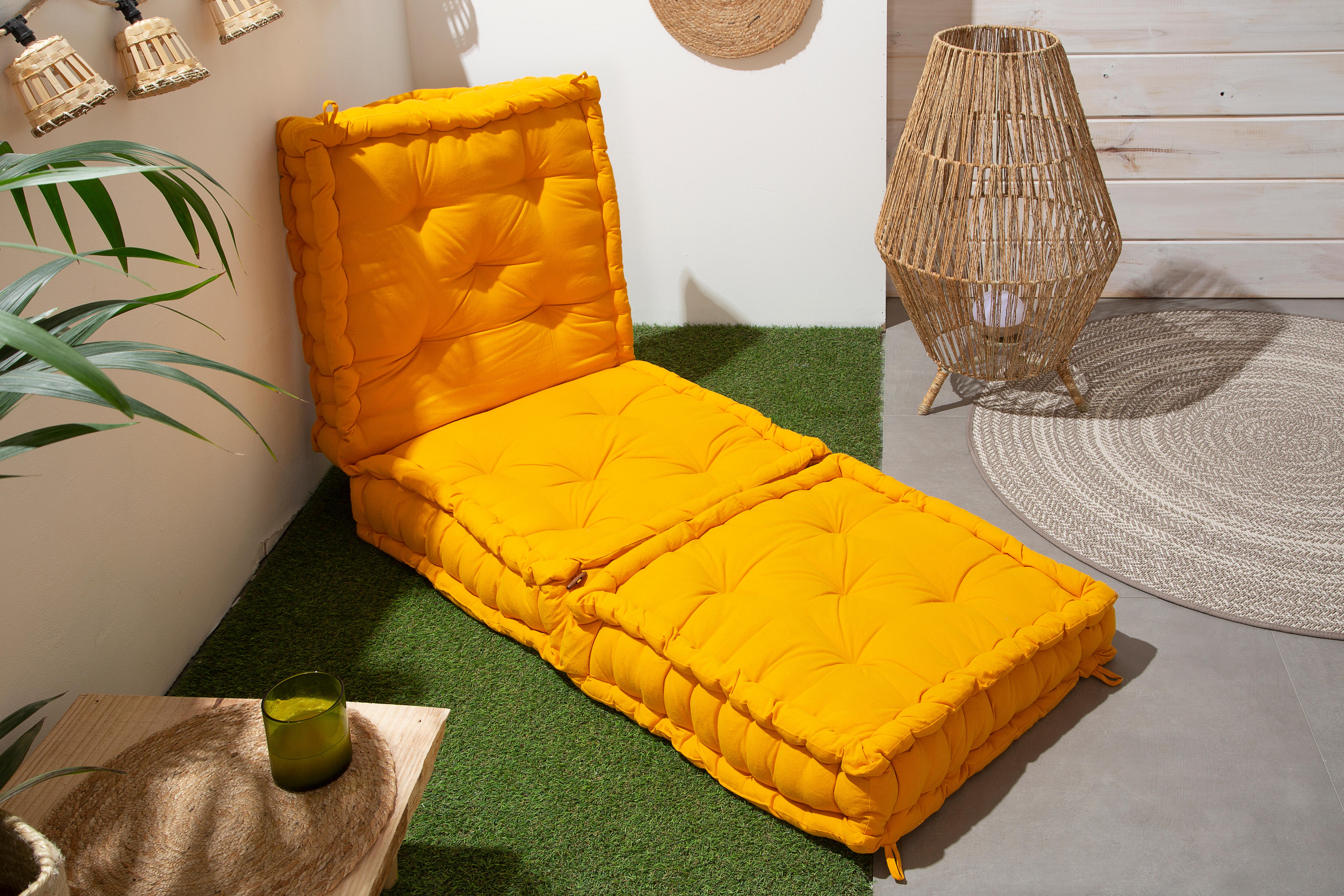 Cuscino da pavimento Futon Pouf Flexible effetto cotone giallo / dorato 60 x 60 cm - 2