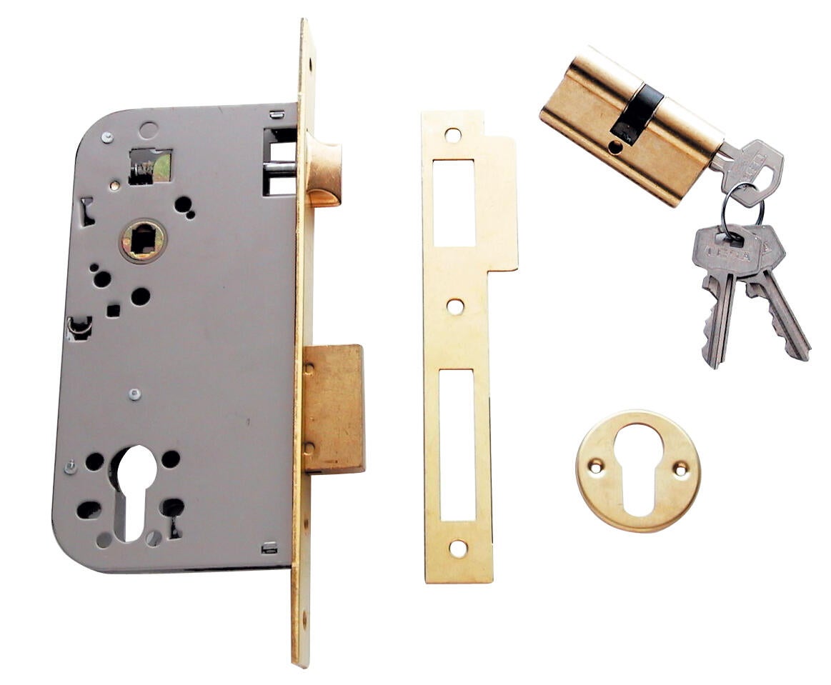 Cerradura de embutir de 50 mm de entrada y 85 mm entre eje de dorado