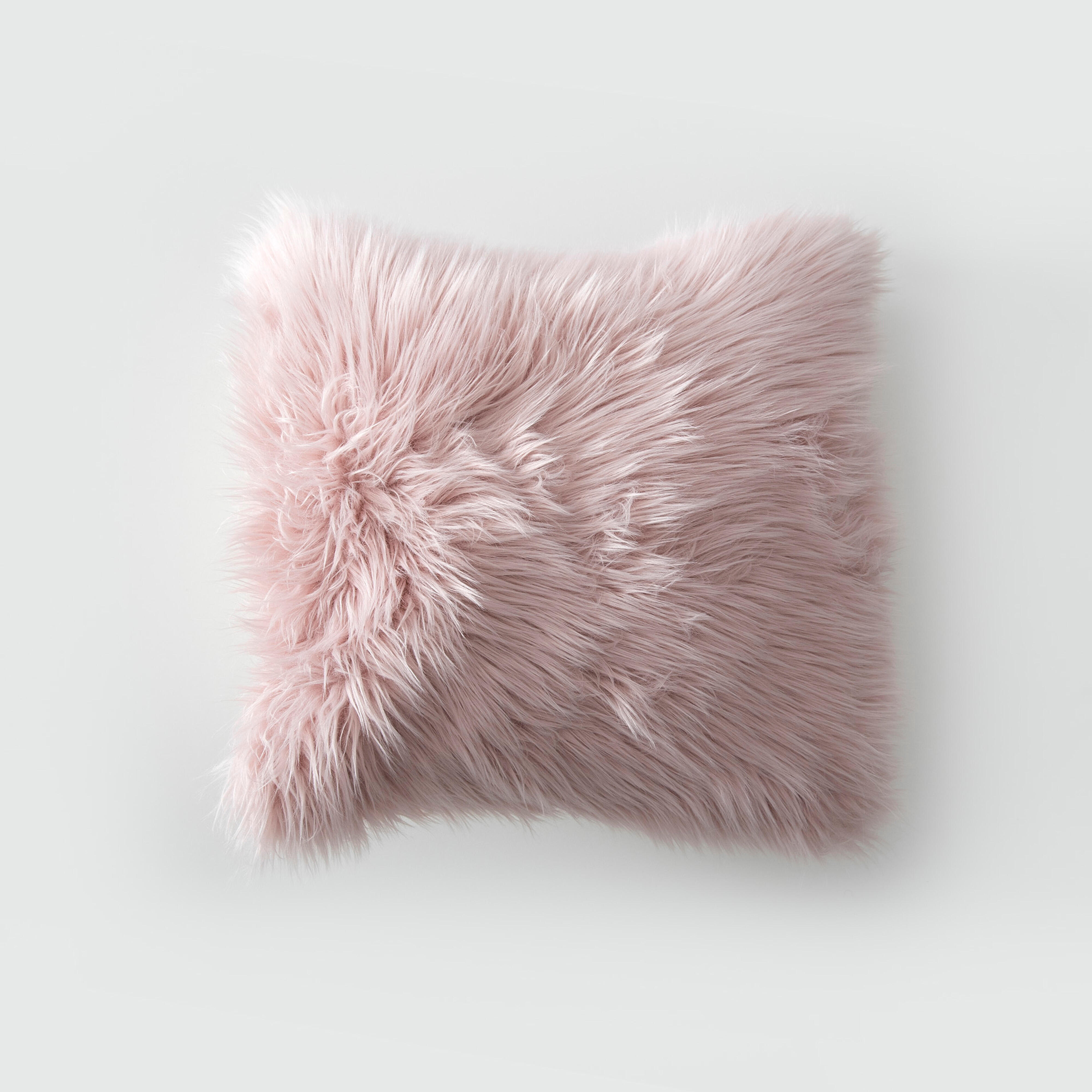 Cojín acrílico pelo largo rosa 45 x 45 cm