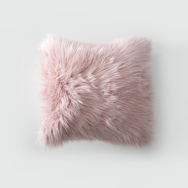 Cojín acrílico pelo largo rosa 45 x 45 cm