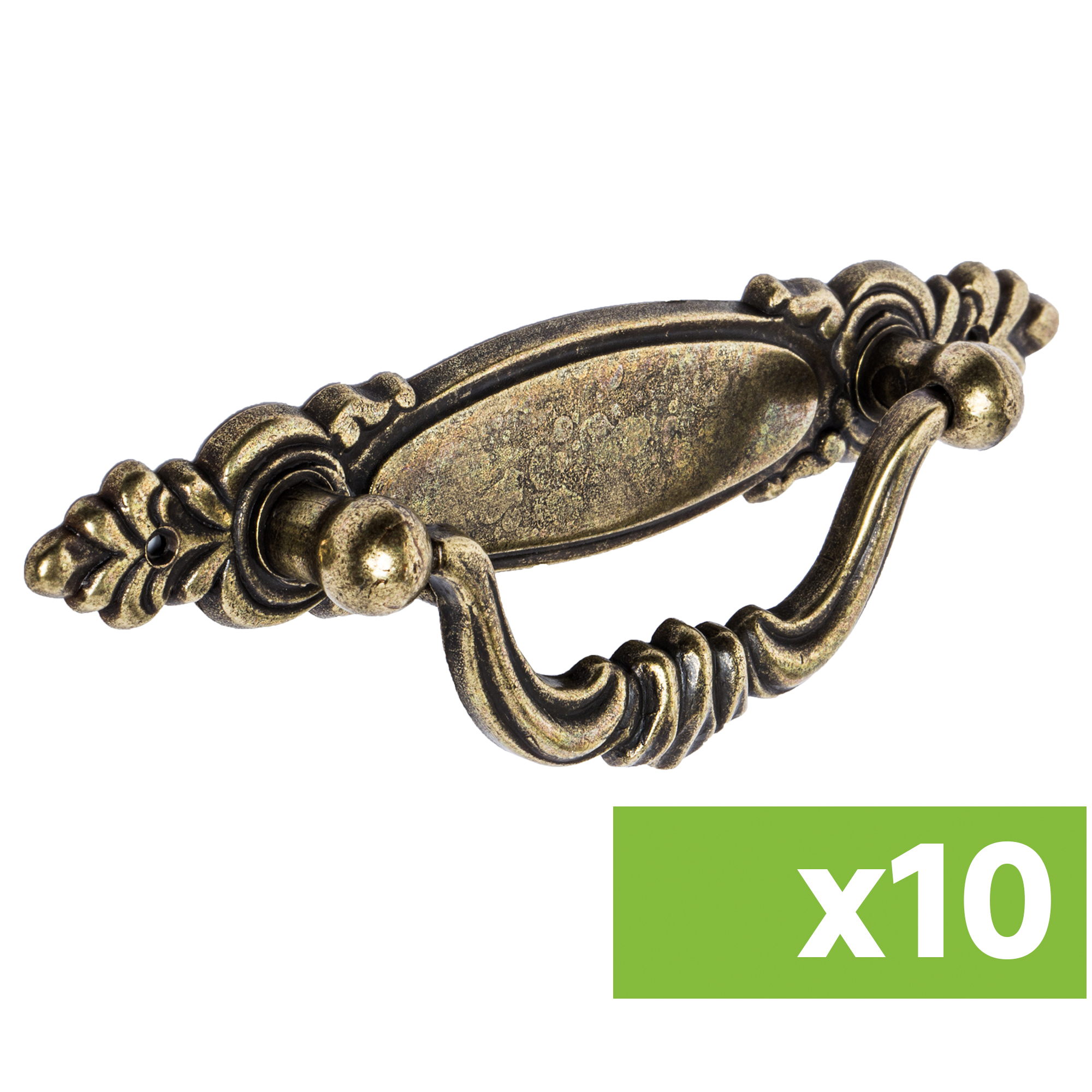 Lote 10 tiradores para muebles con placa colgante de bronce
